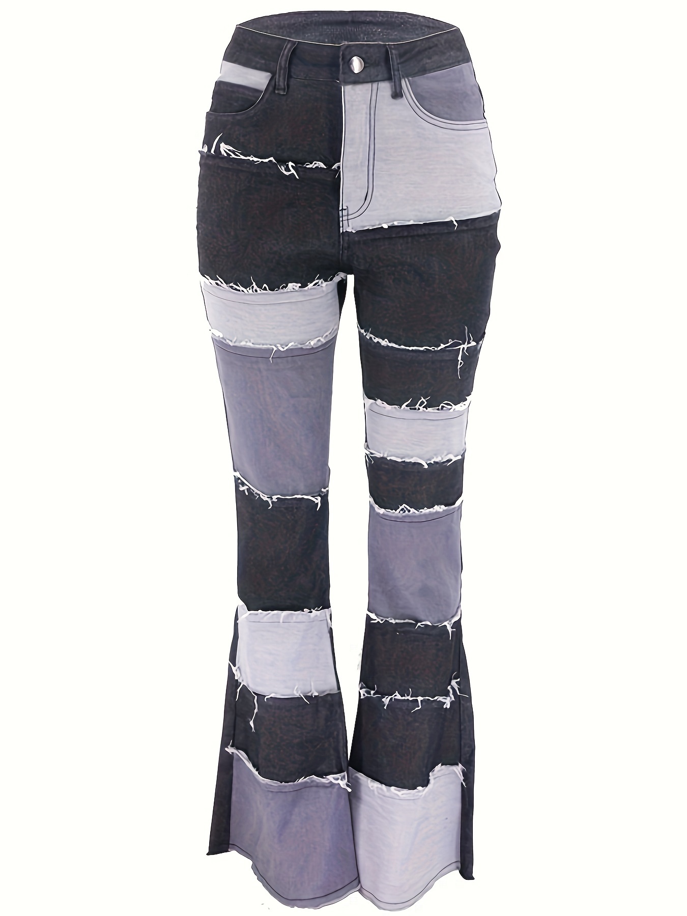 Patchwork Contrasting Flared Wide-leg Trousers Jeans