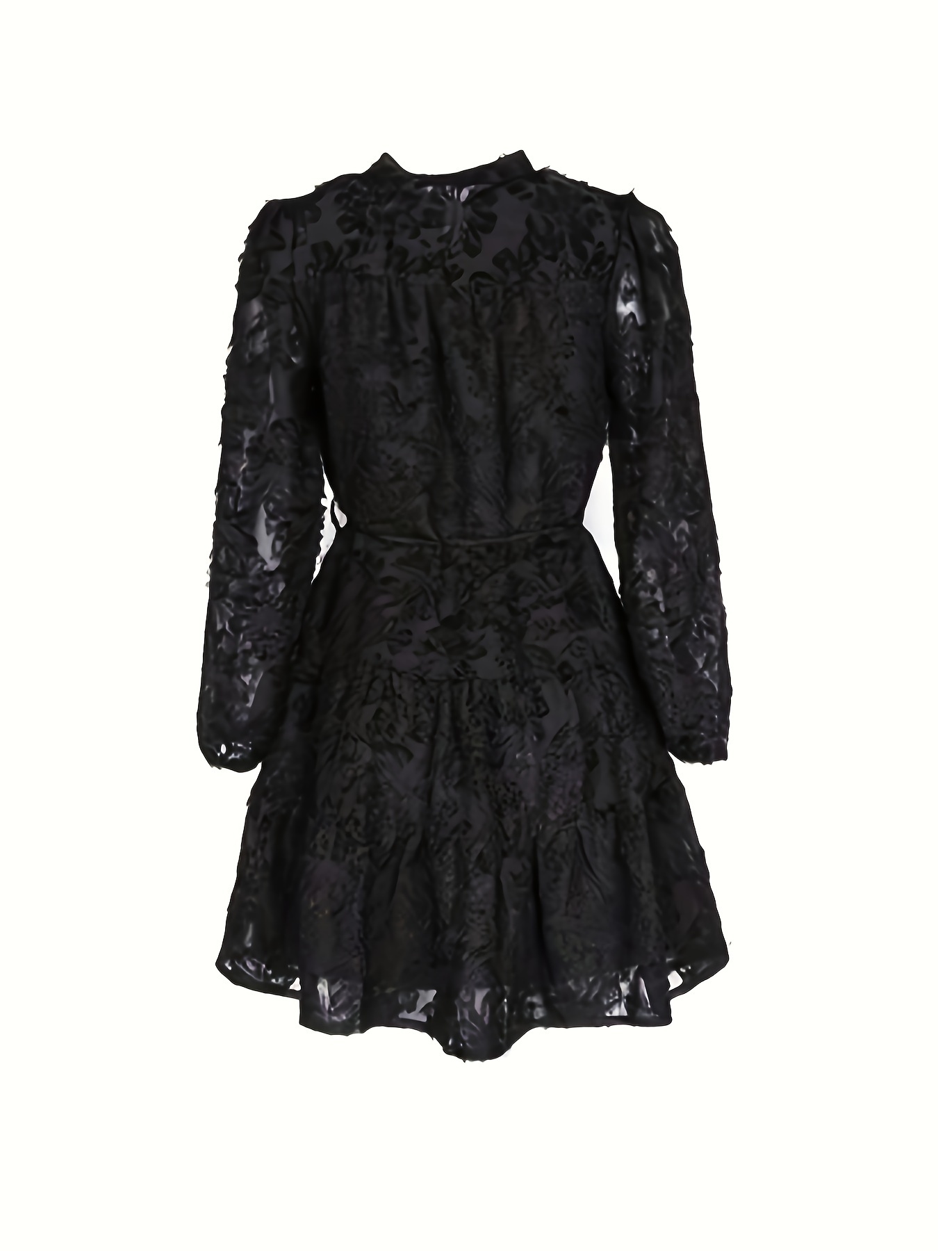 Elegant Bohemian Style Little Black Dress For Autumn Three-dimensional Flower Long-sleeved Round Neck Dress