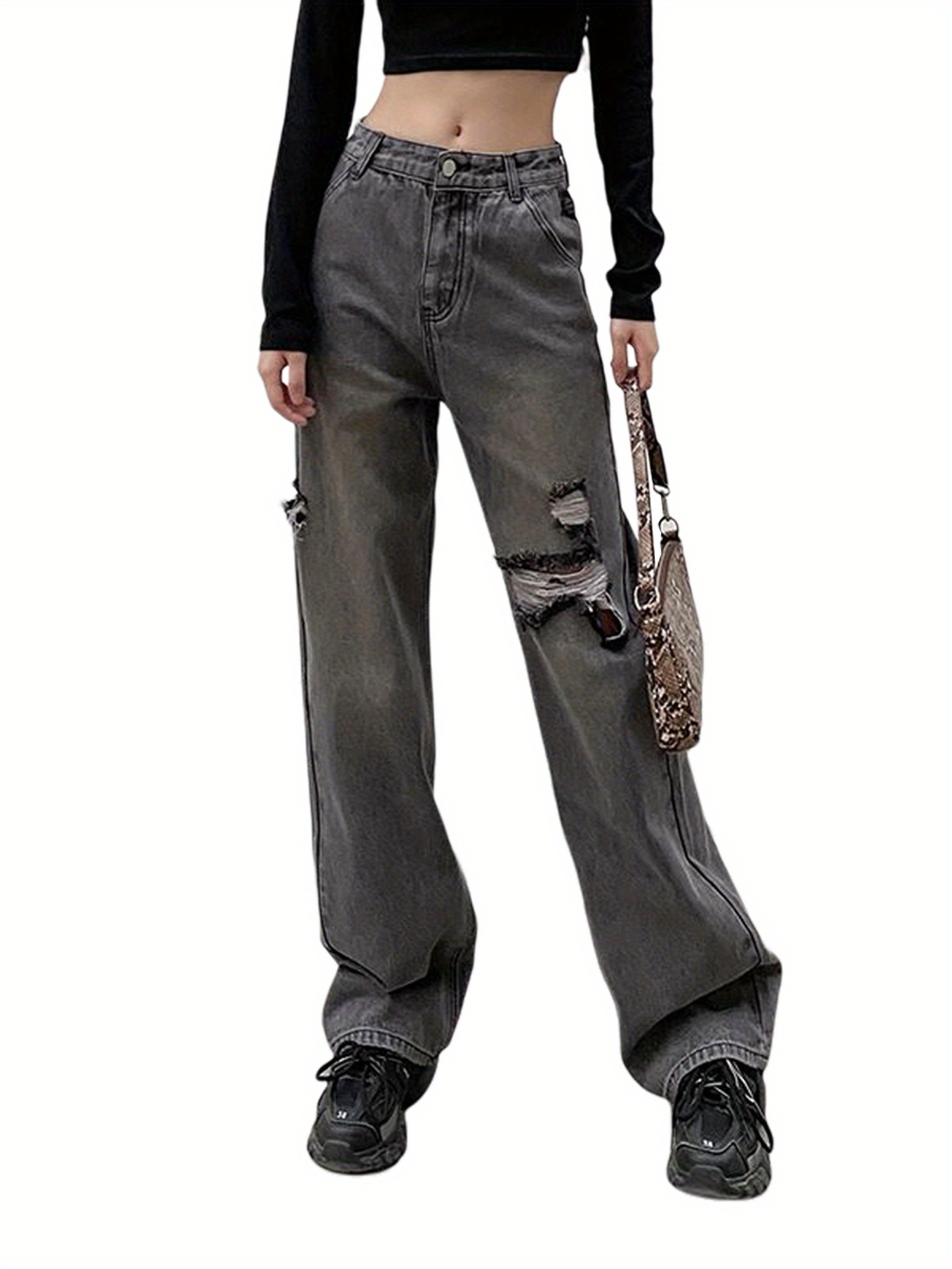 Women Loose Wide-leg Pants, Summer Adults Casual Style High Waist Gradient Jeans