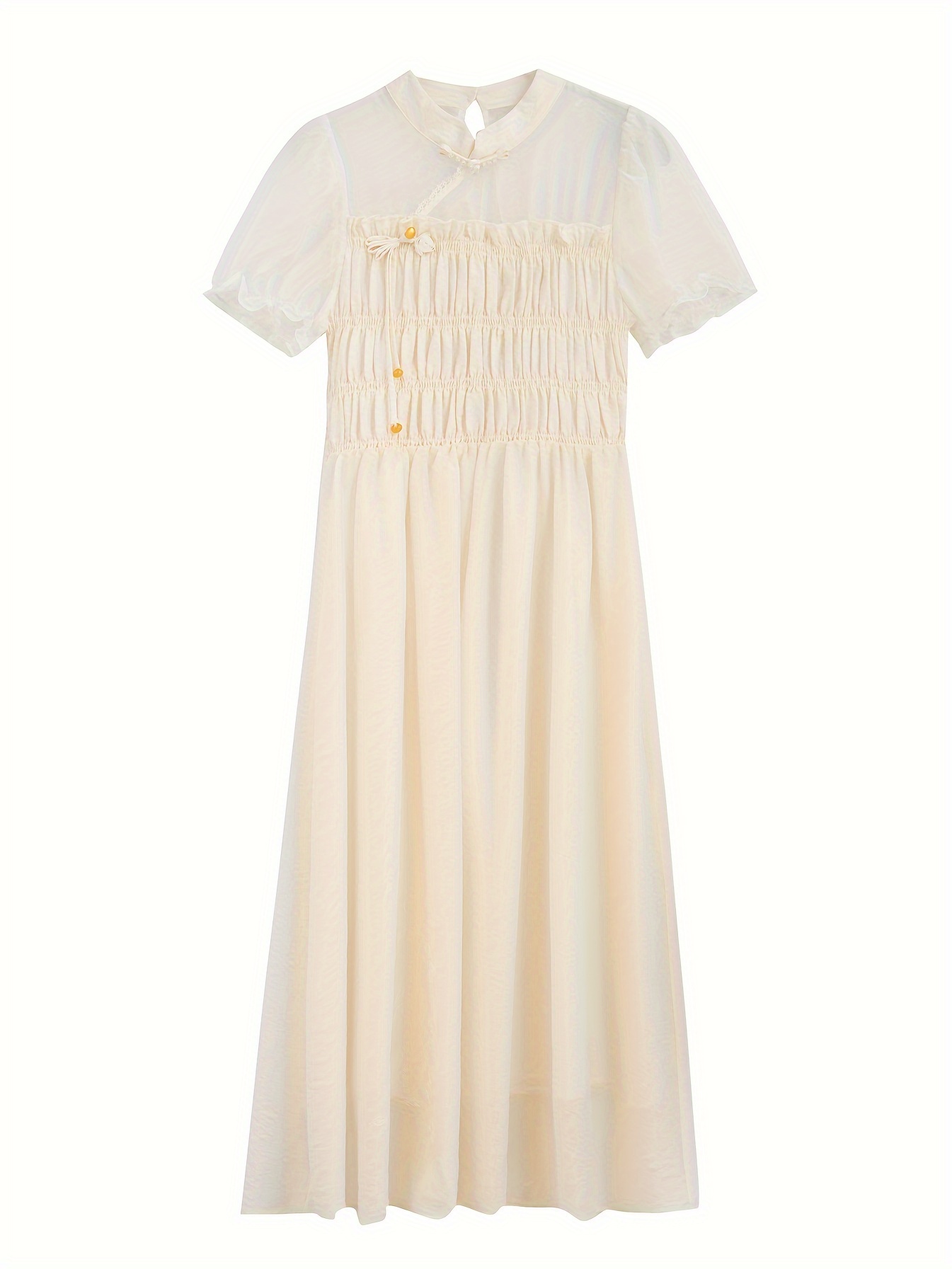 Elegant Summer Midi Dress for Women - Slimming Waist, Stand Collar, Breathable Viscose Blend, Semi-Sheer in Purple & White