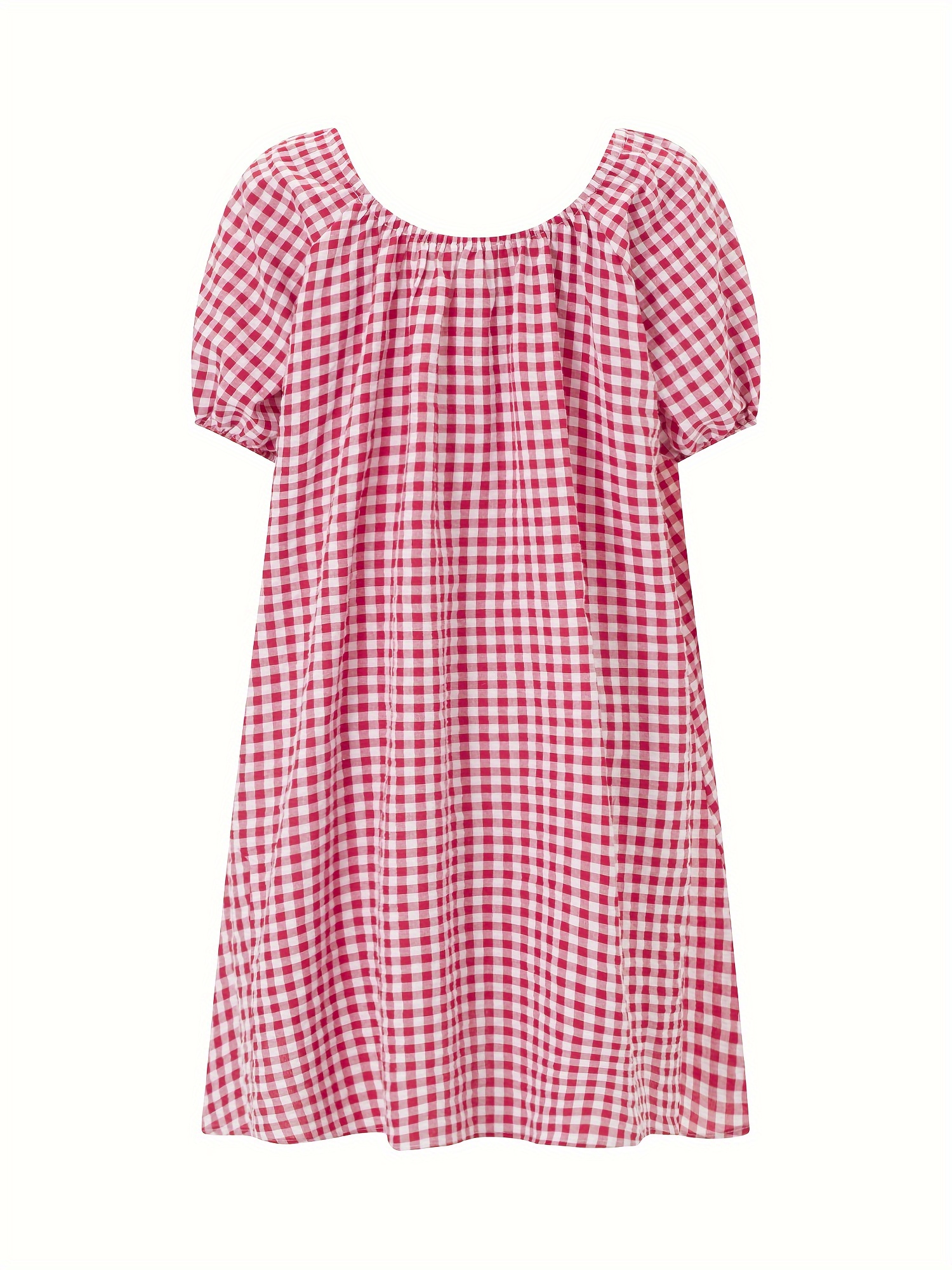 Women Mini Dress Plaid FFloral Print Tie-Up Front Short Sleeve Dress Fashion Summer Casual Loose Dress