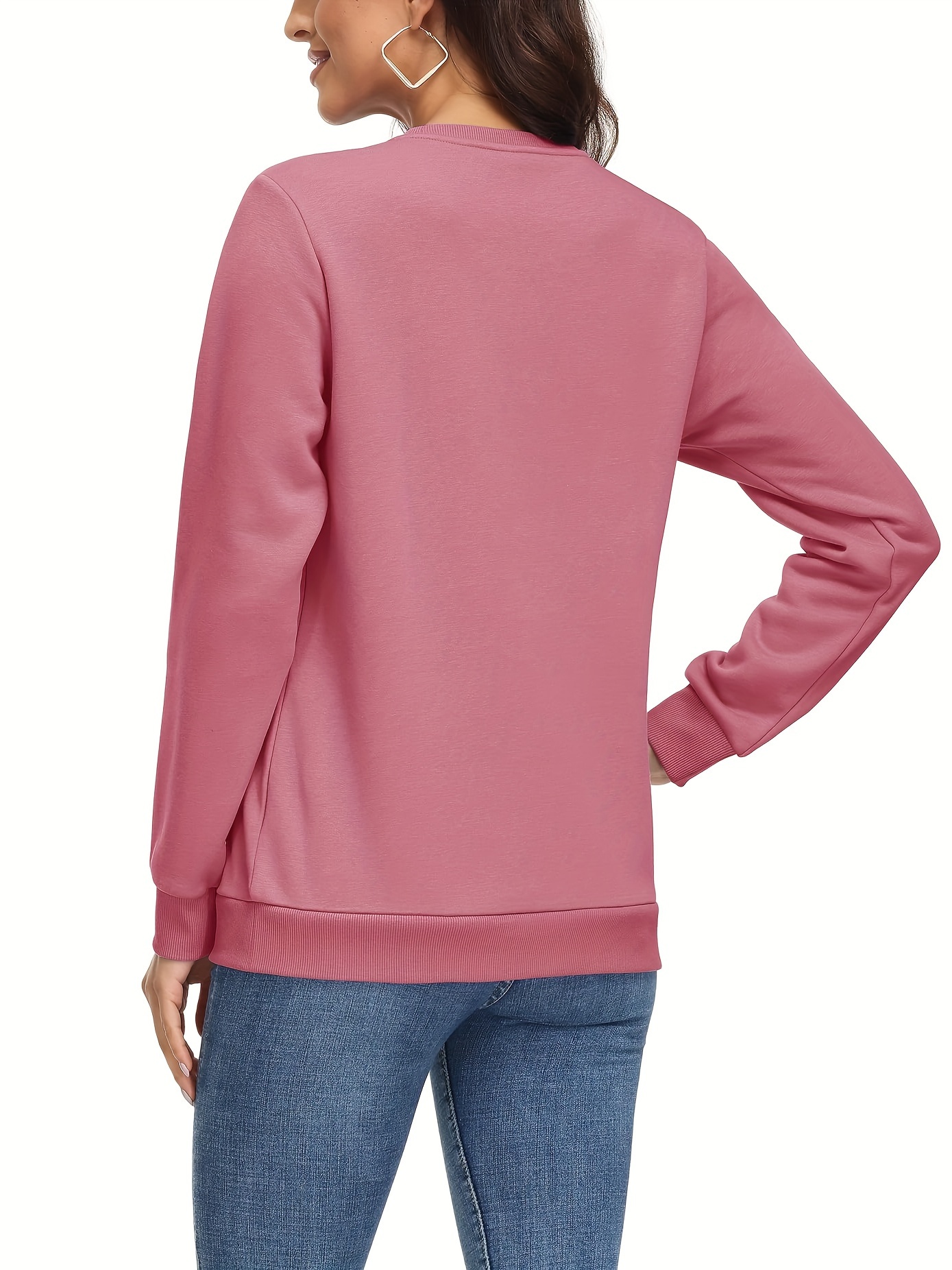 Women's Fleece Lined Sweatshirt Long Sleeve Crewneck Casual Pullovers Classic Basic Solid Workout Sweatshirt Winter Casual Warm Tops Soft Traveling Outwear Ribbed Hem Warm Hiking Long Sleeve Pullovers For Spring & Fall
