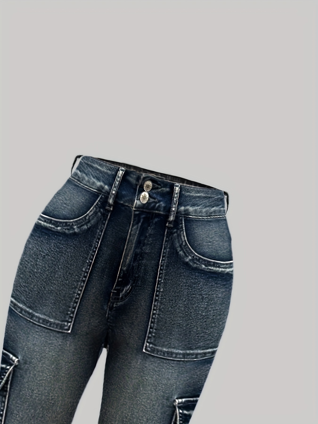 High-Waisted Retro Distressed Denim Jeans With Multiple Pockets, Stretch Cotton Blend, Classic Fit, Zipper Fly, And Button Closure