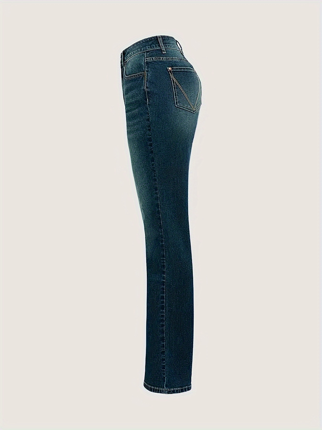 Slim Fit Whiskering Washed Blue Retro Style Zipper Button Closure Denim Pants, Women's Denim Jeans & Clothing