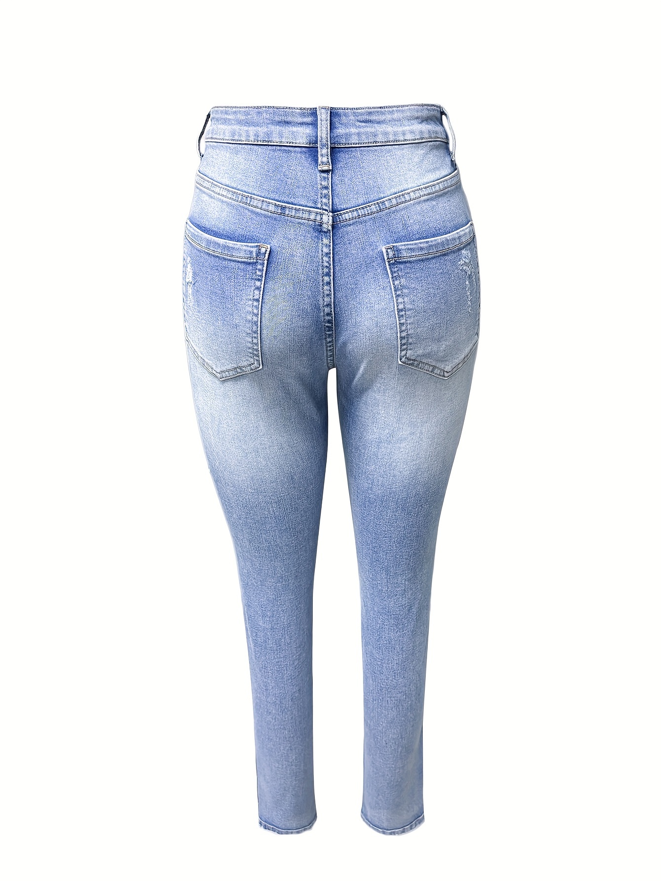 High-Waisted Skinny Jeans For Women, Cotton Blend, Streetwear Style, Machine Washable, All-Season, Pocket Details, Stretchy Fit