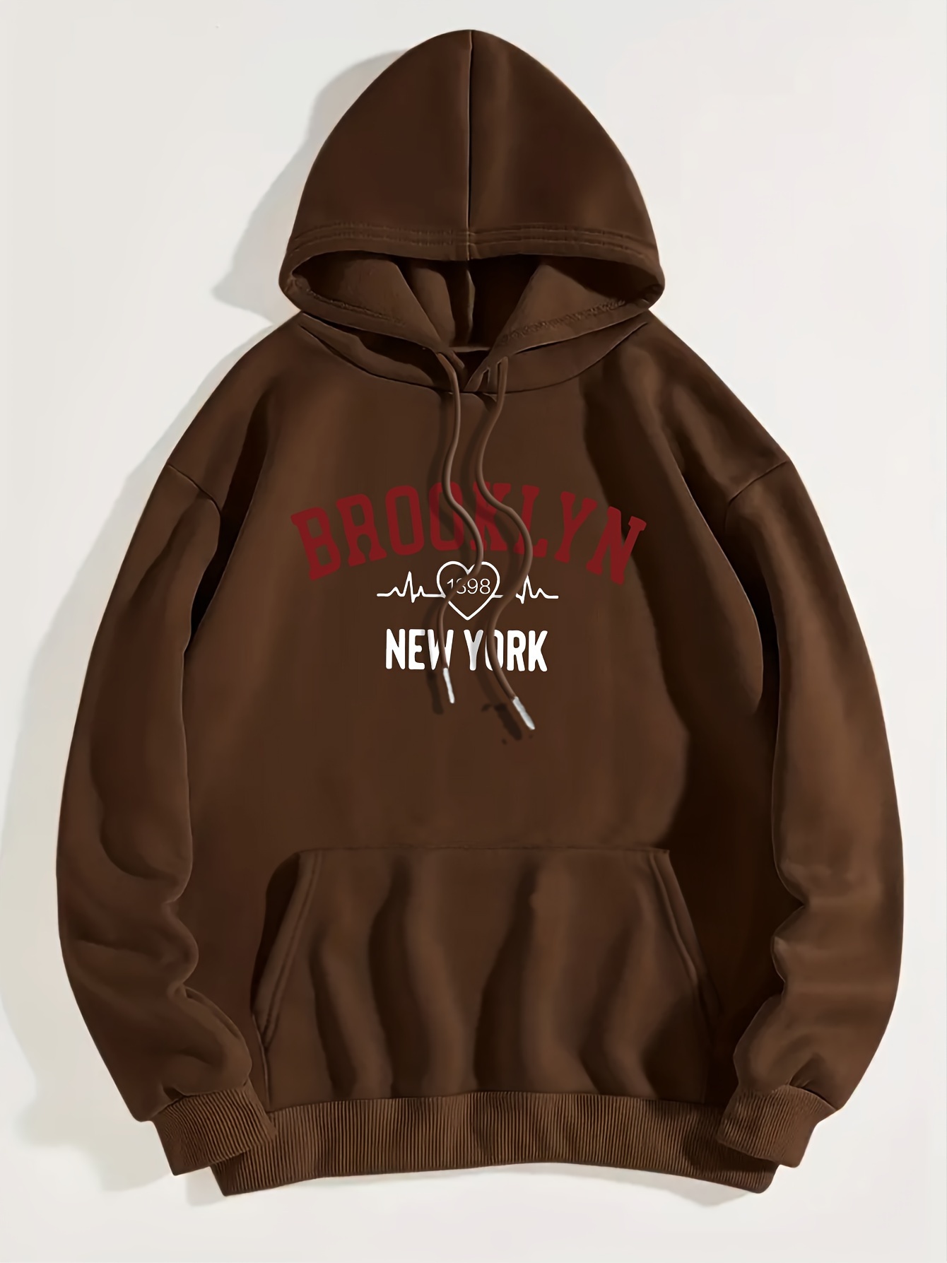 Art Letter Print Hoodie, Casual Kangaroo Pocket Long Sleeve Drop Shoulder Drawstring Hoodie For Fall & Winter, Women's Clothing
