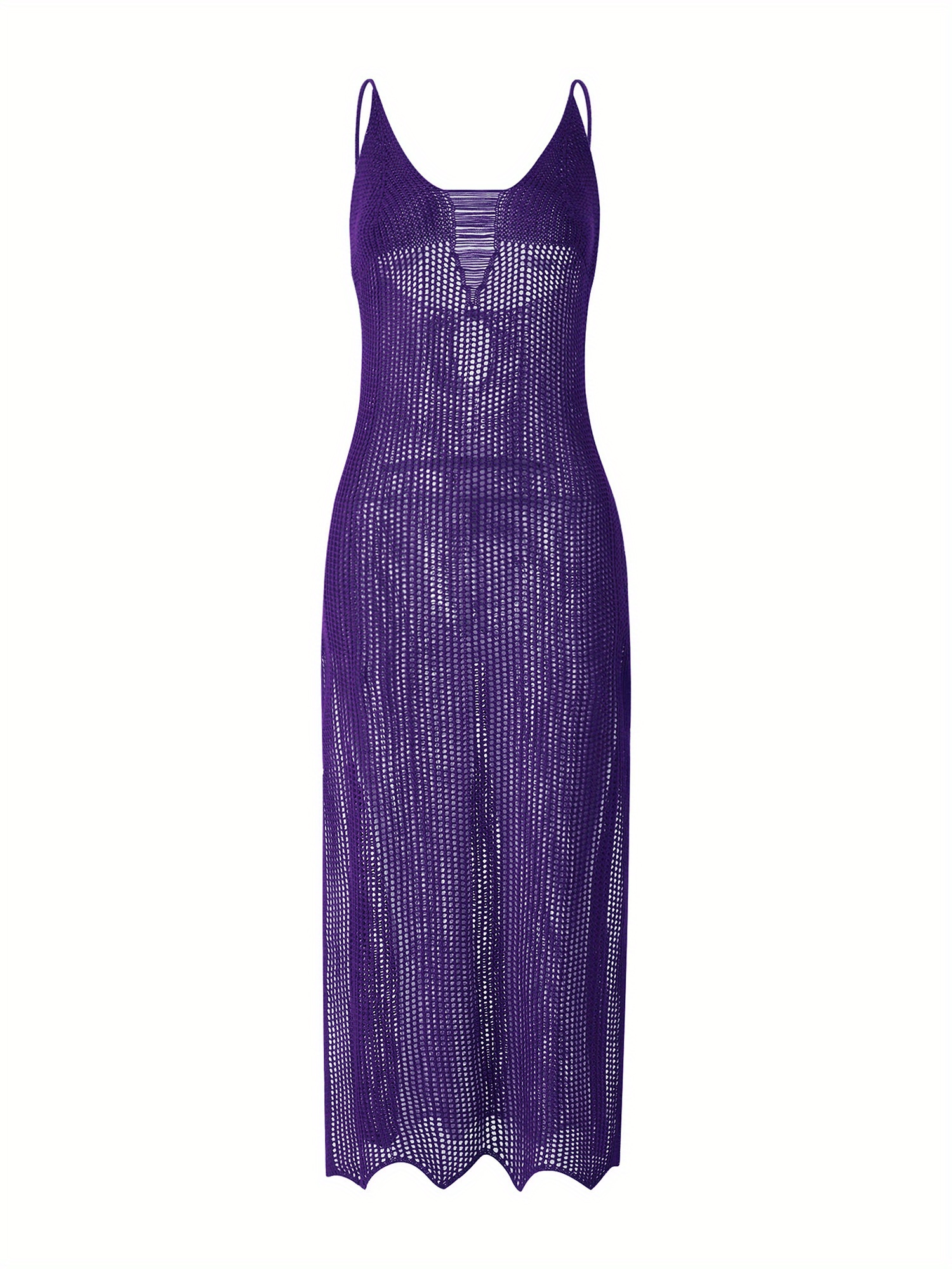 Female Beach Dress, Solid Color Deep V-Neck Sleeveless Backless Crochet One-Piece for Summer, S FM FL