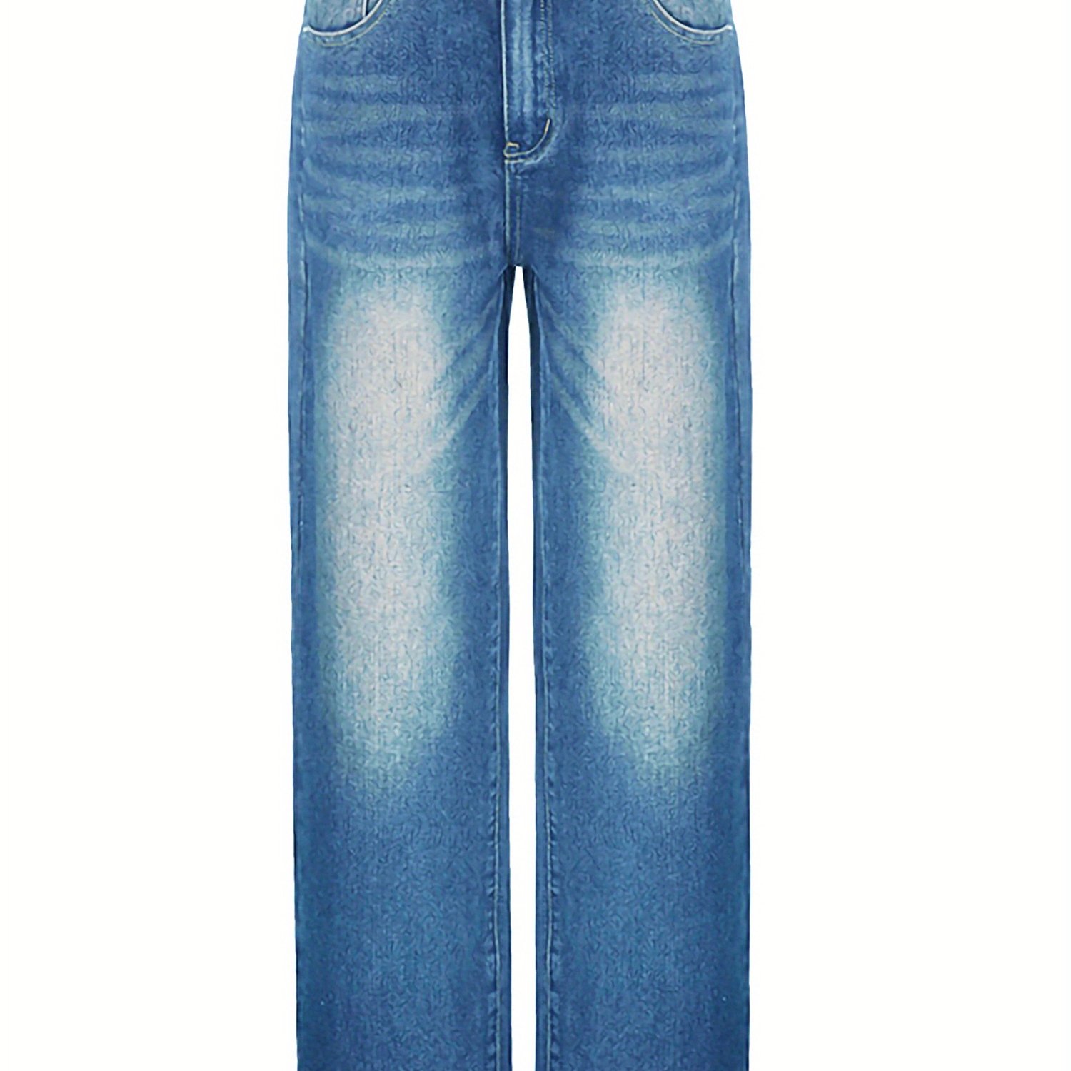Straight Leg Distressed Washed Casual Style Zipper Button Closure Denim Pants, Women's Denim Jeans & Clothing