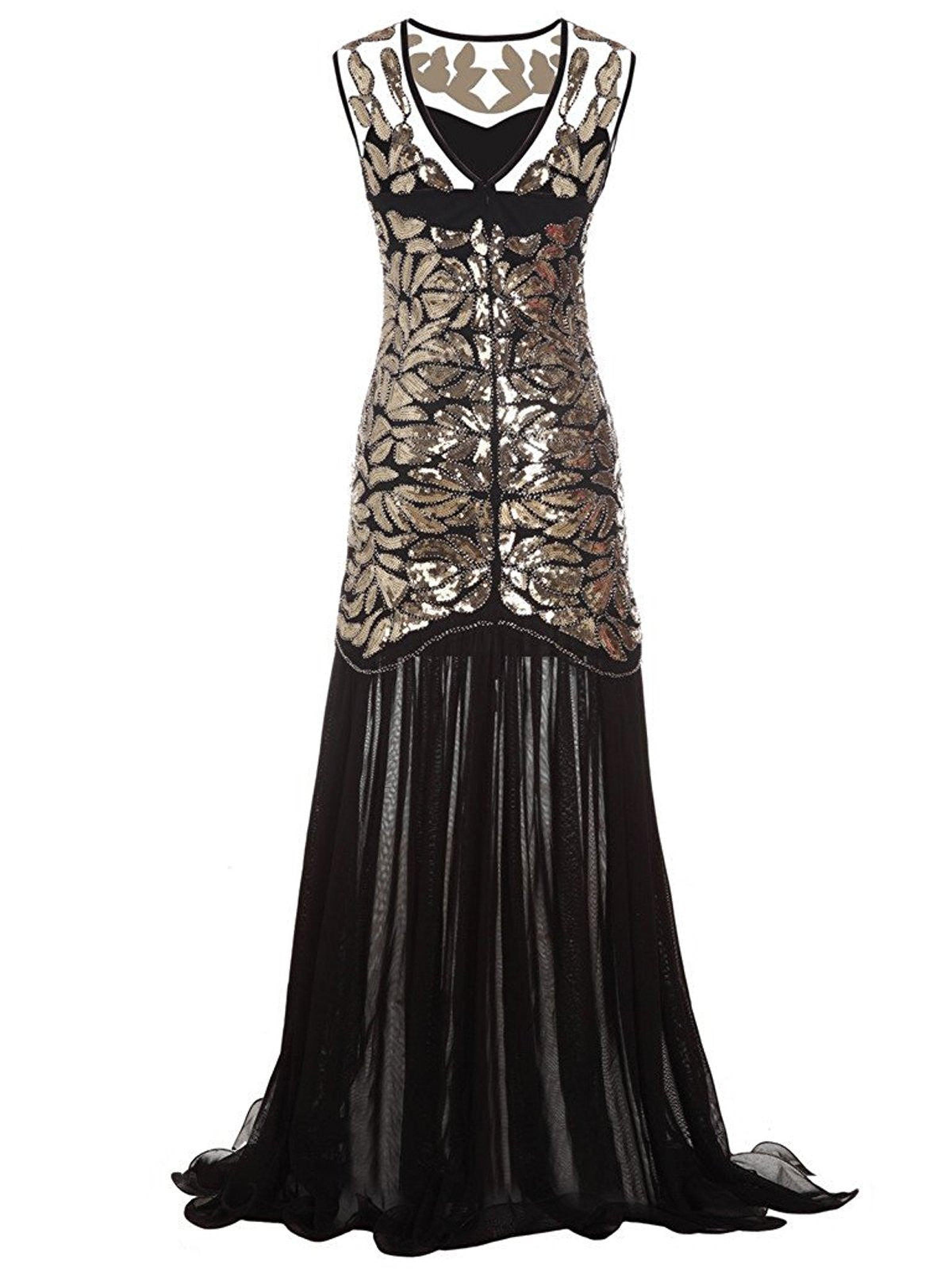 US Warehouse 1920s Sequin Gatsby Maxi Dresses