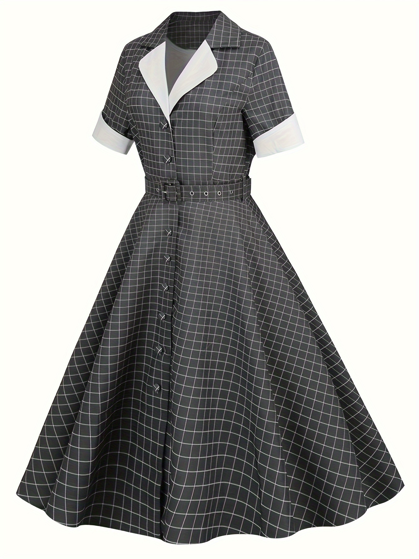 2024 New 1950S Style Checkered Short Sleeved Patchwork Retro Dress