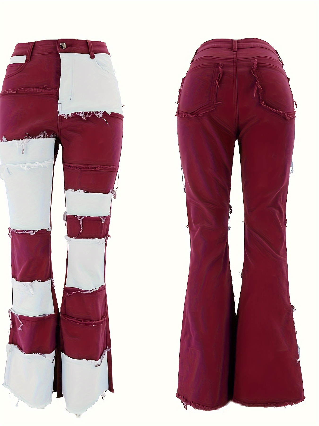 Patchwork Contrasting Flared Wide-leg Trousers Jeans