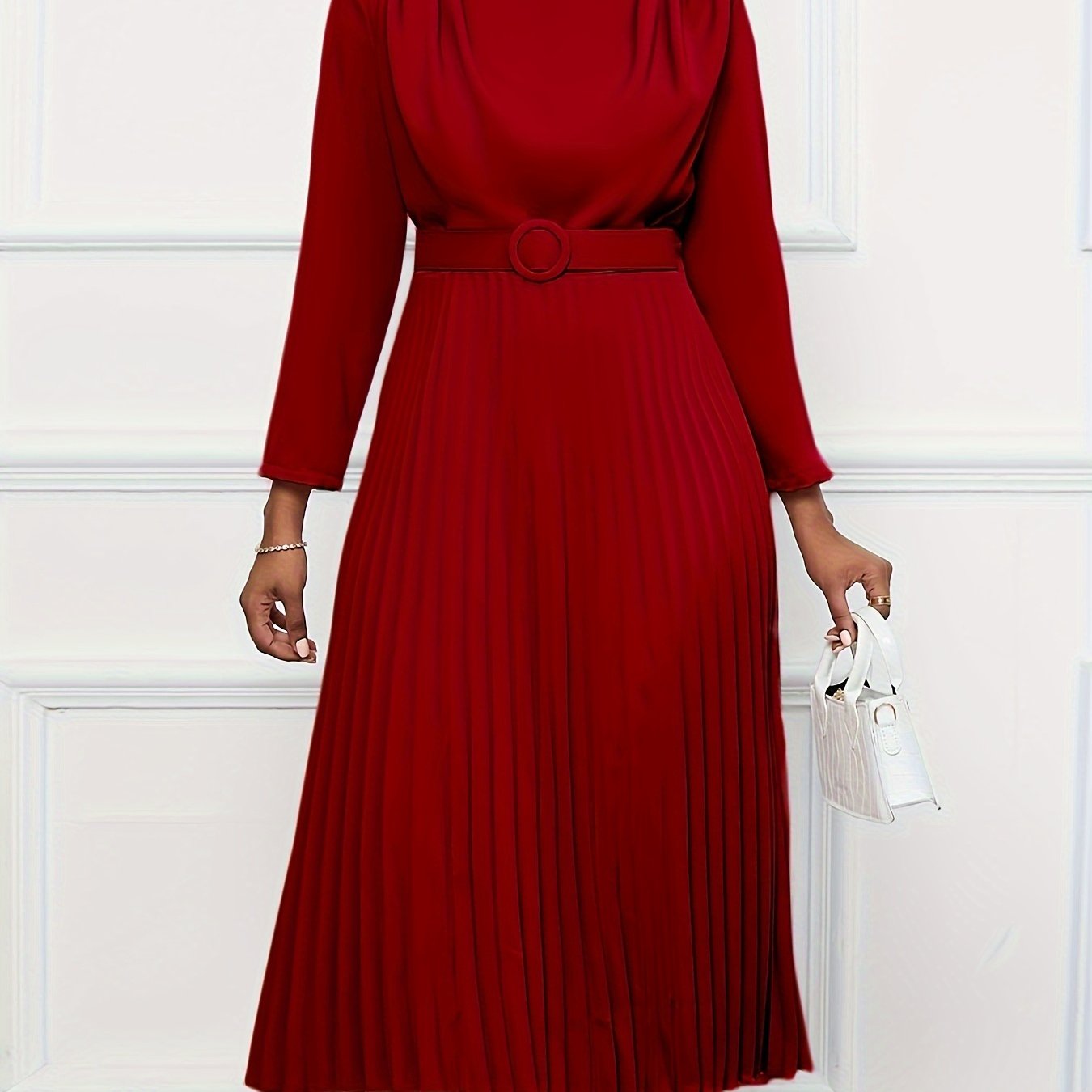 Elegant Temperament, Pleated Commuting Solid Color Dress