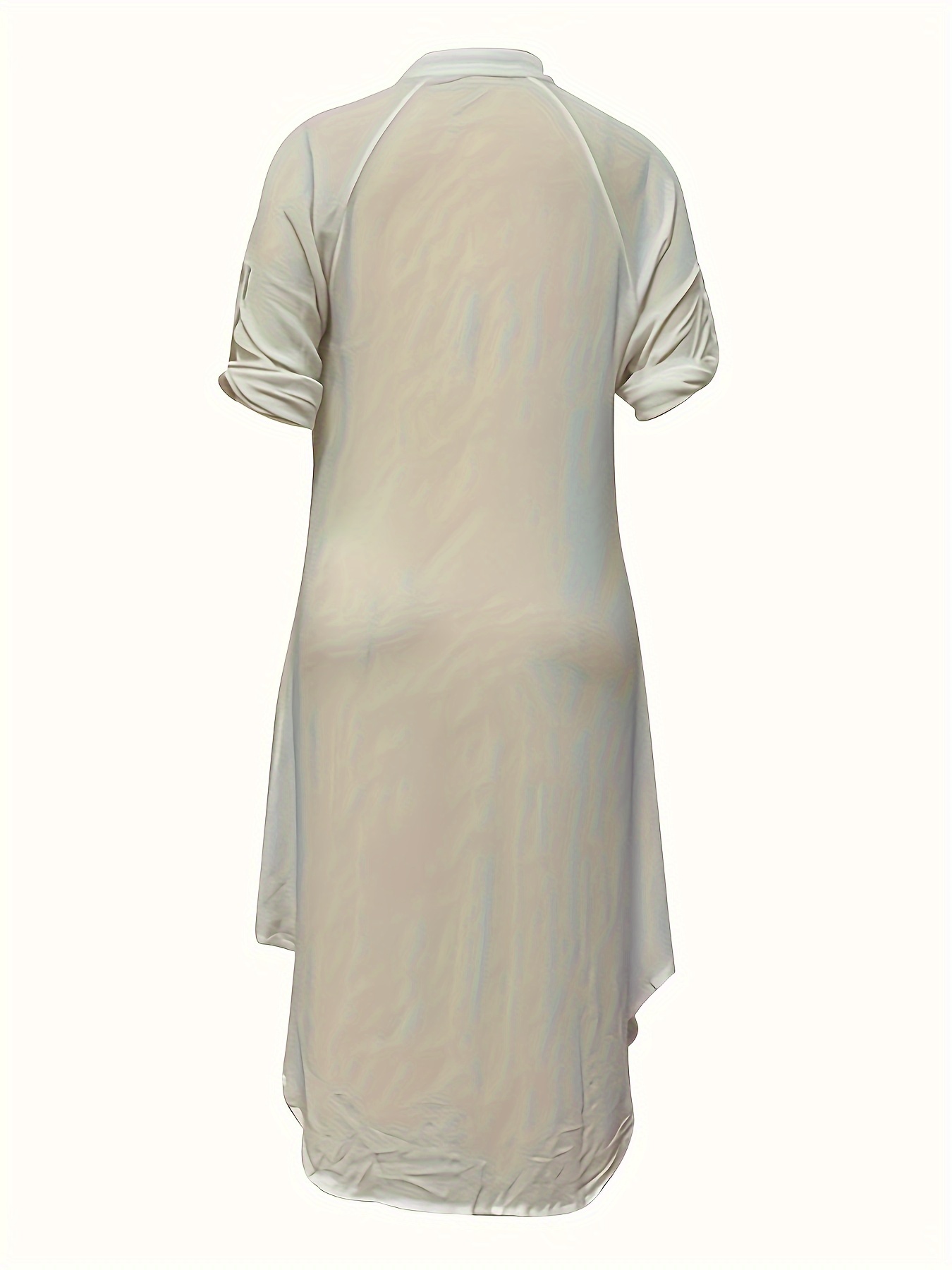 Solid Textured Crew Neck Shirt Dress, Elegant Long Sleeve Side Spilt Button Down Dress For Spring & Summer, Women's Clothing