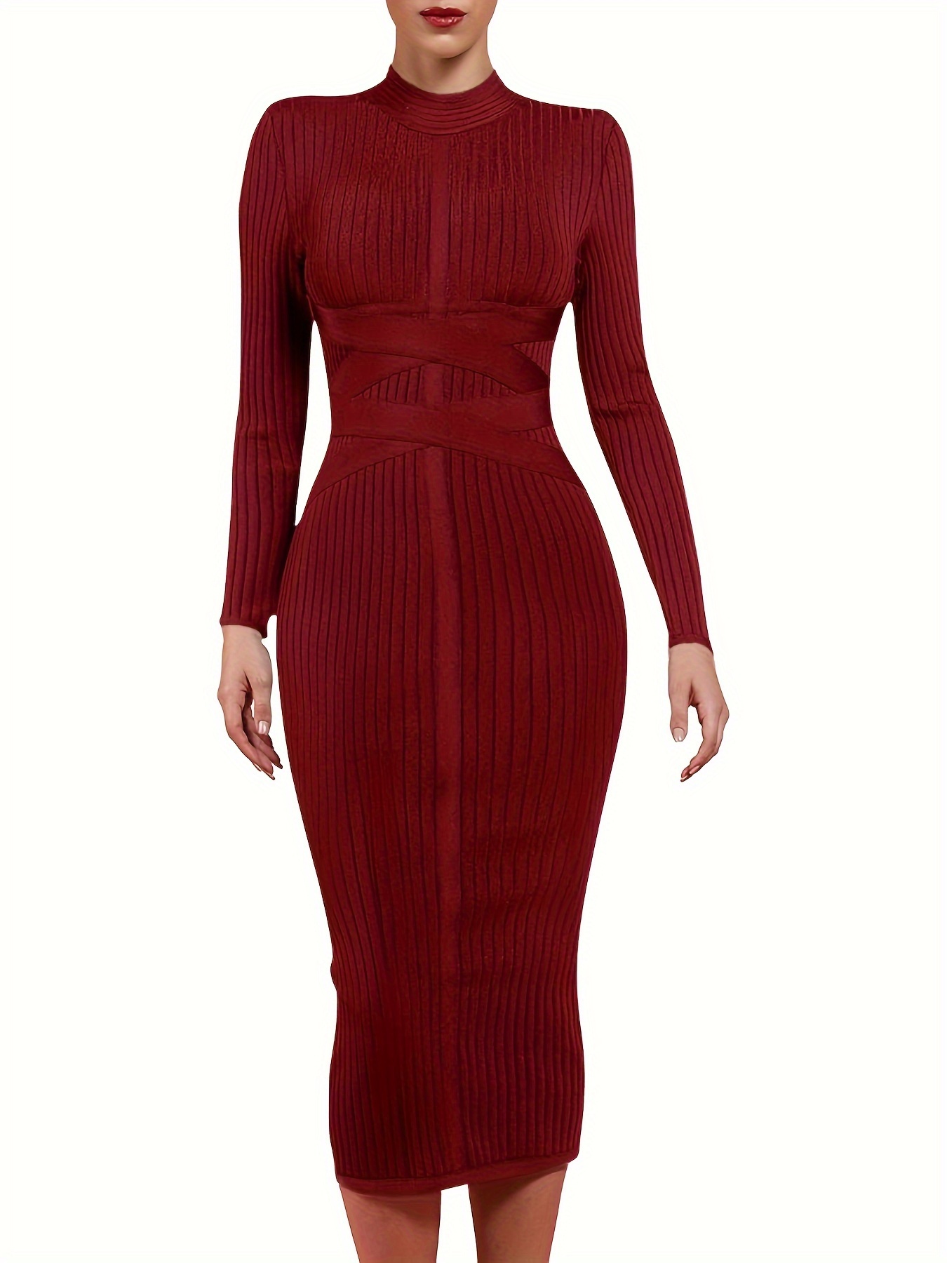 Women's Fashion Sexy Temperament Elegant Tight Autumn And Winter Mid-length Long-sleeved Bandage Dress Party Cocktail Evening Dress
