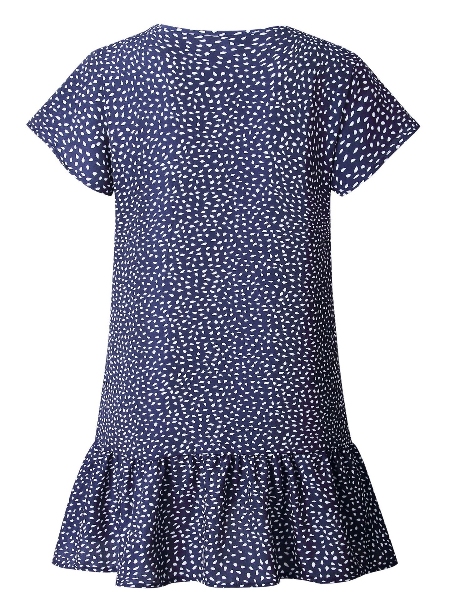 Spring Summer Fashion Print V-Neck Button Ruffled Women's Dress