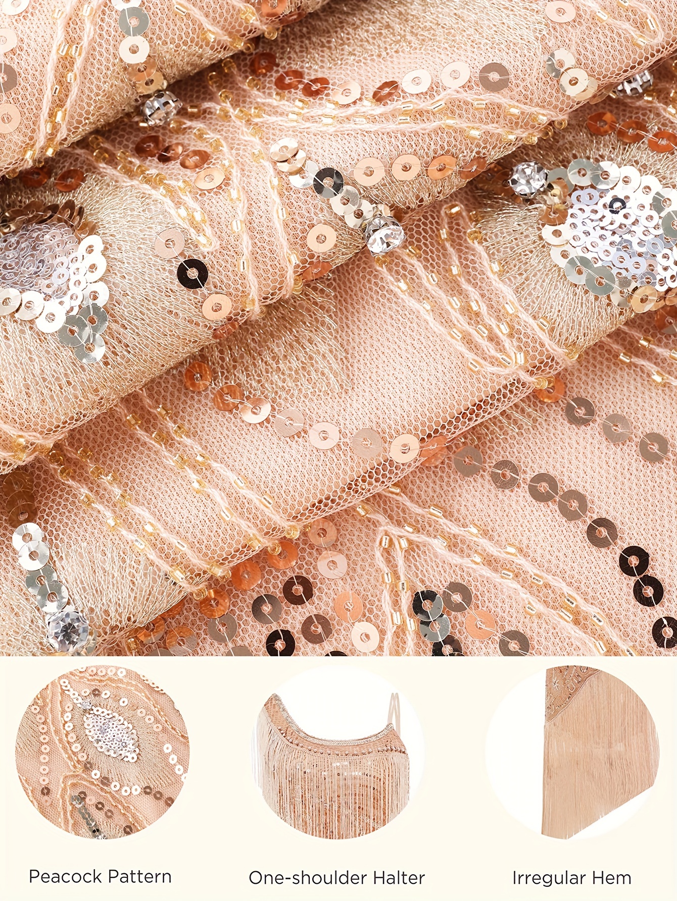 1920s Flapper Dress Gatsby - Sequined Peacock Pattern Dress For Women Long Fringed Art Deco Dress
