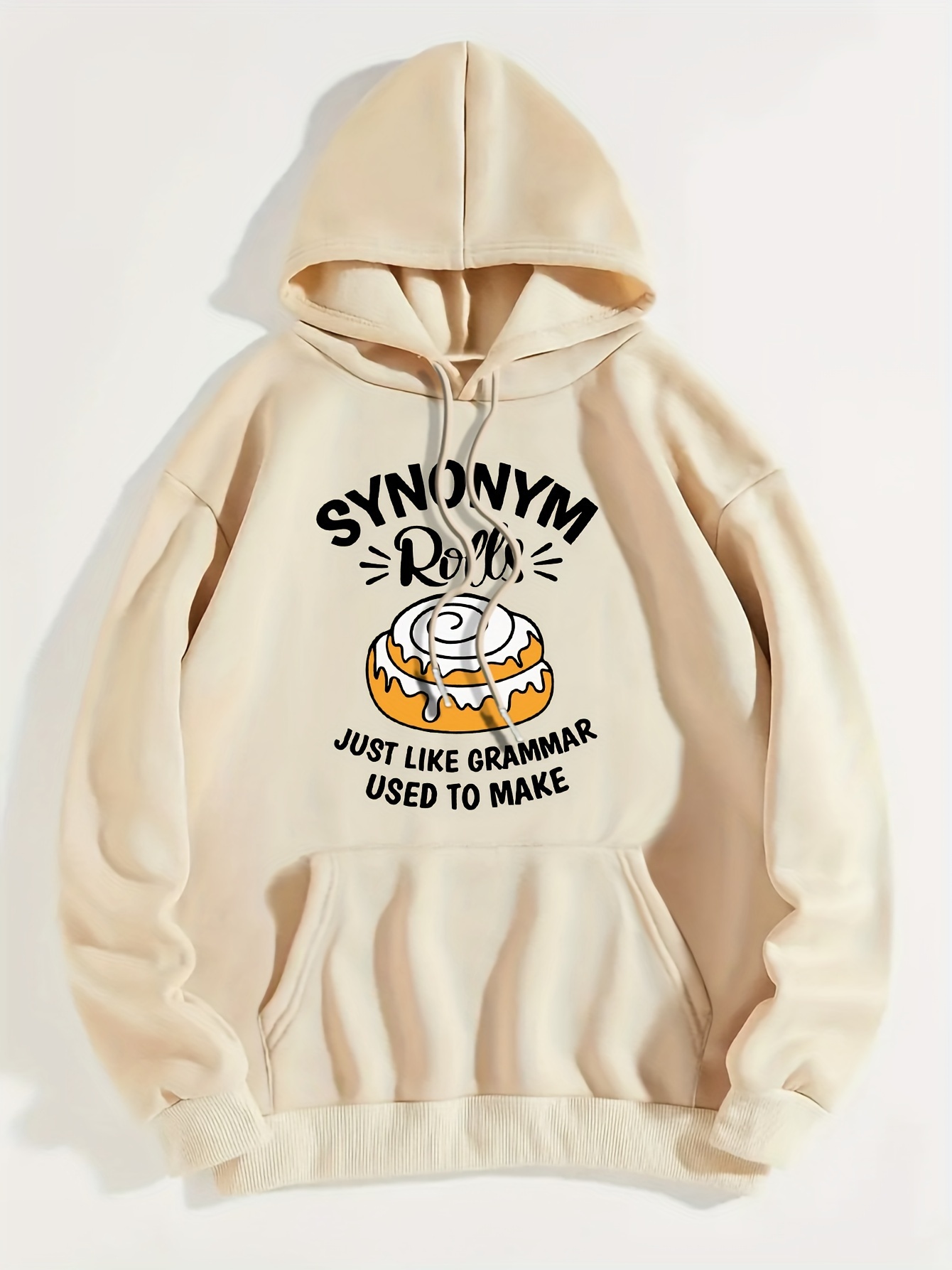Art Letter Print Hoodie, Casual Kangaroo Pocket Long Sleeve Drop Shoulder Drawstring Hoodie For Fall & Winter, Women's Clothing