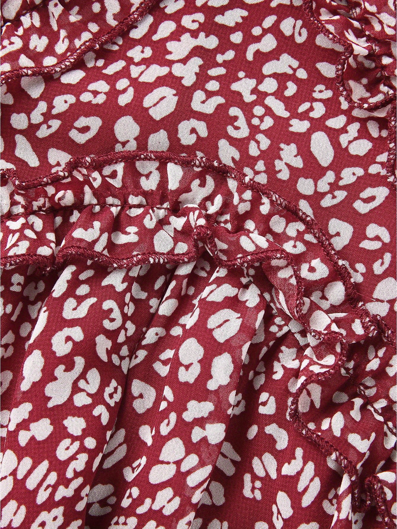 Women's Midi Dress, Female V Neck Short Sleeve High Waist Ruffle Trim Floral Printed Dresses