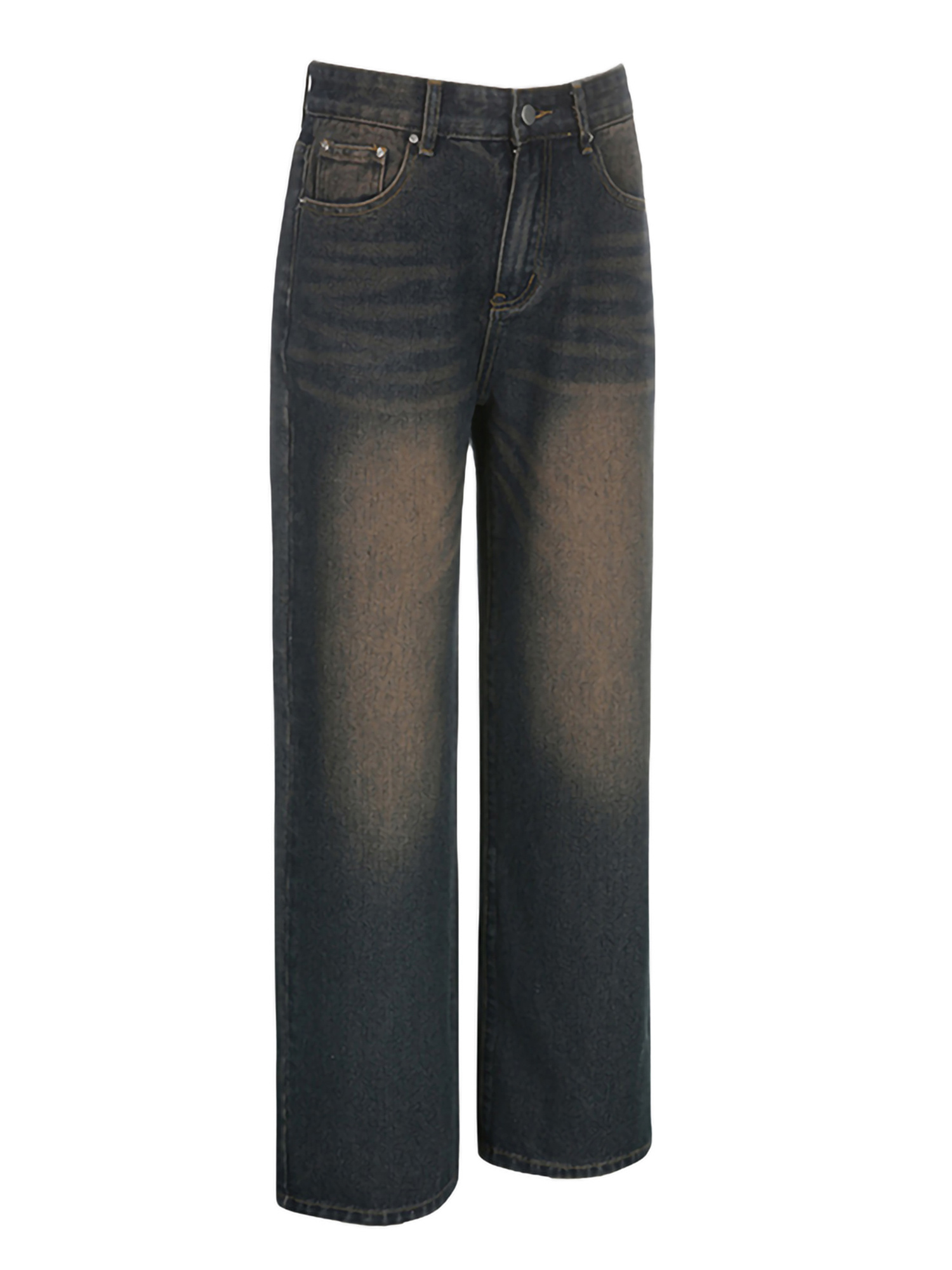 Straight Leg Distressed Washed Casual Style Zipper Button Closure Denim Pants, Women's Denim Jeans & Clothing