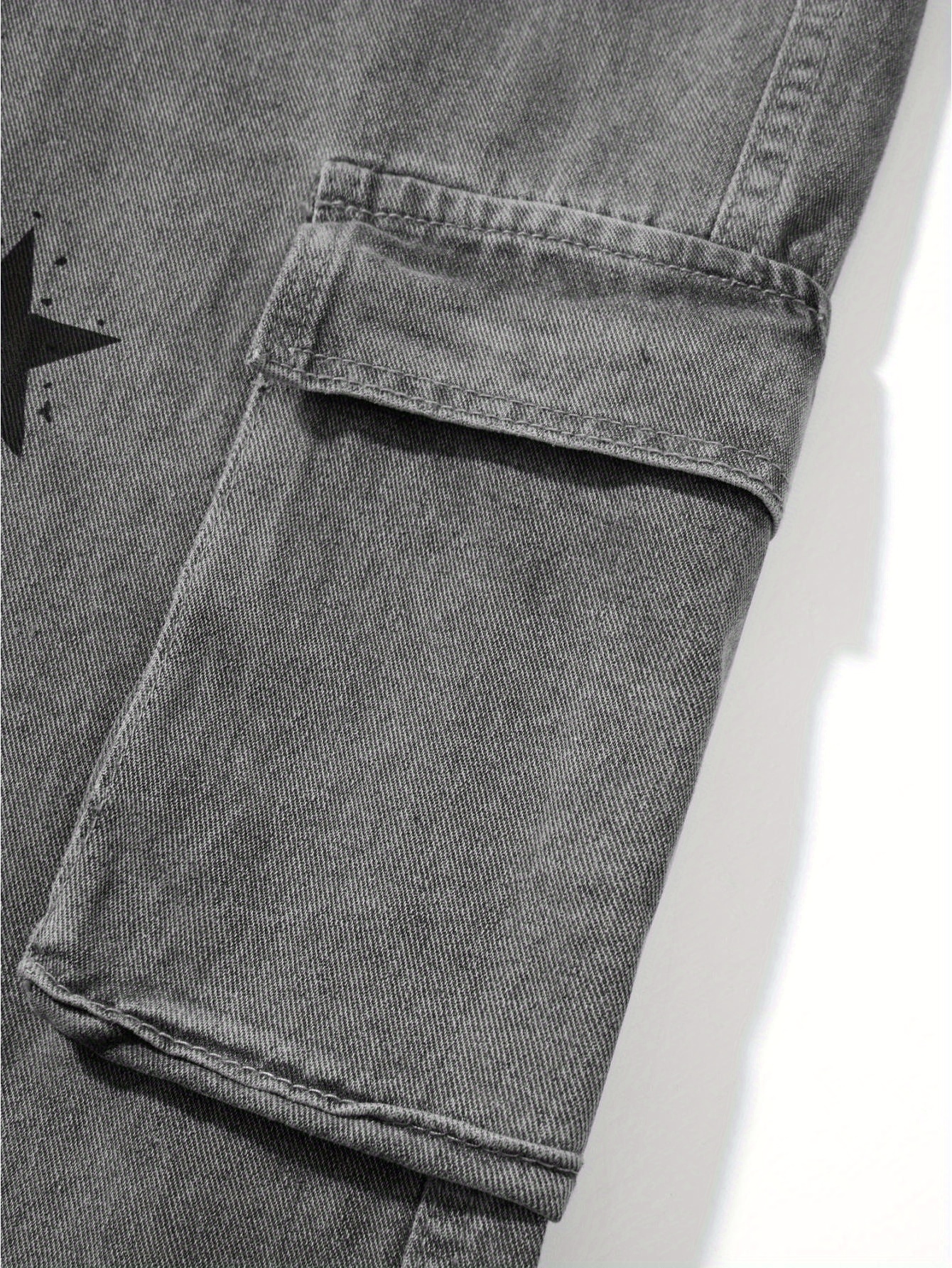 Women Straight Denim Pants, Big Pockets Star Print Long Pants Street Casual Fall Spring Trousers