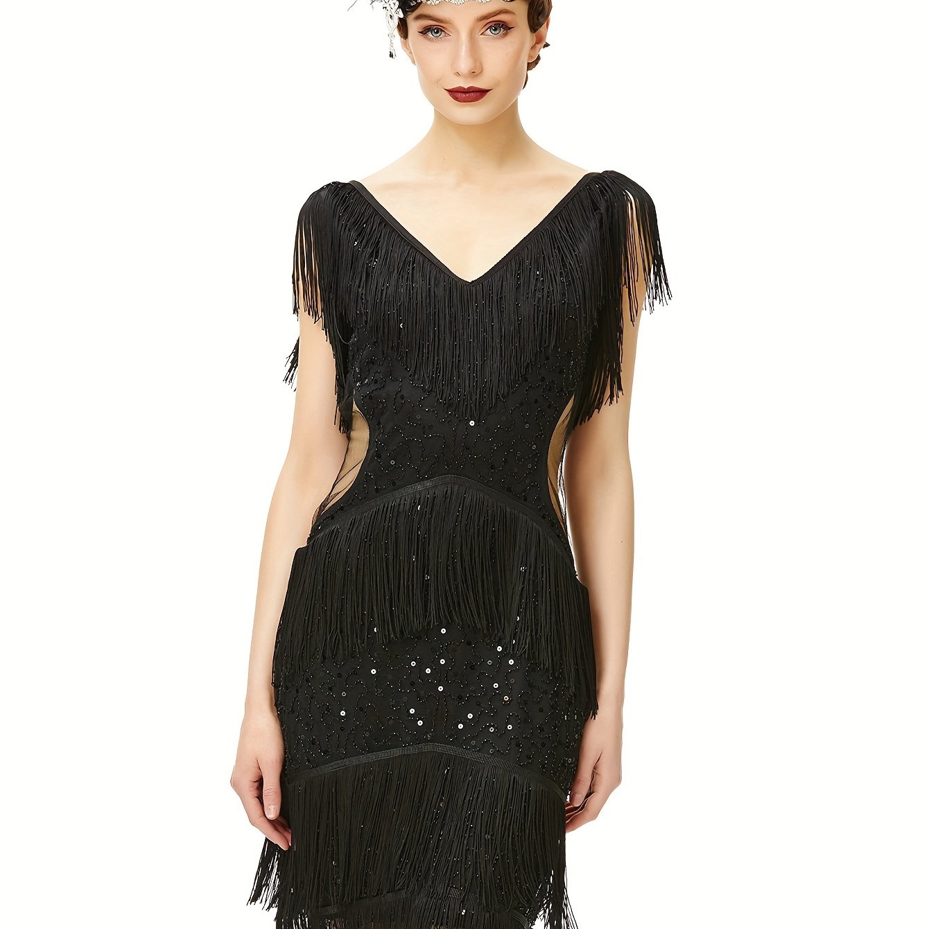 Women's 1920s Flapper Dress V Neck Slip Dress