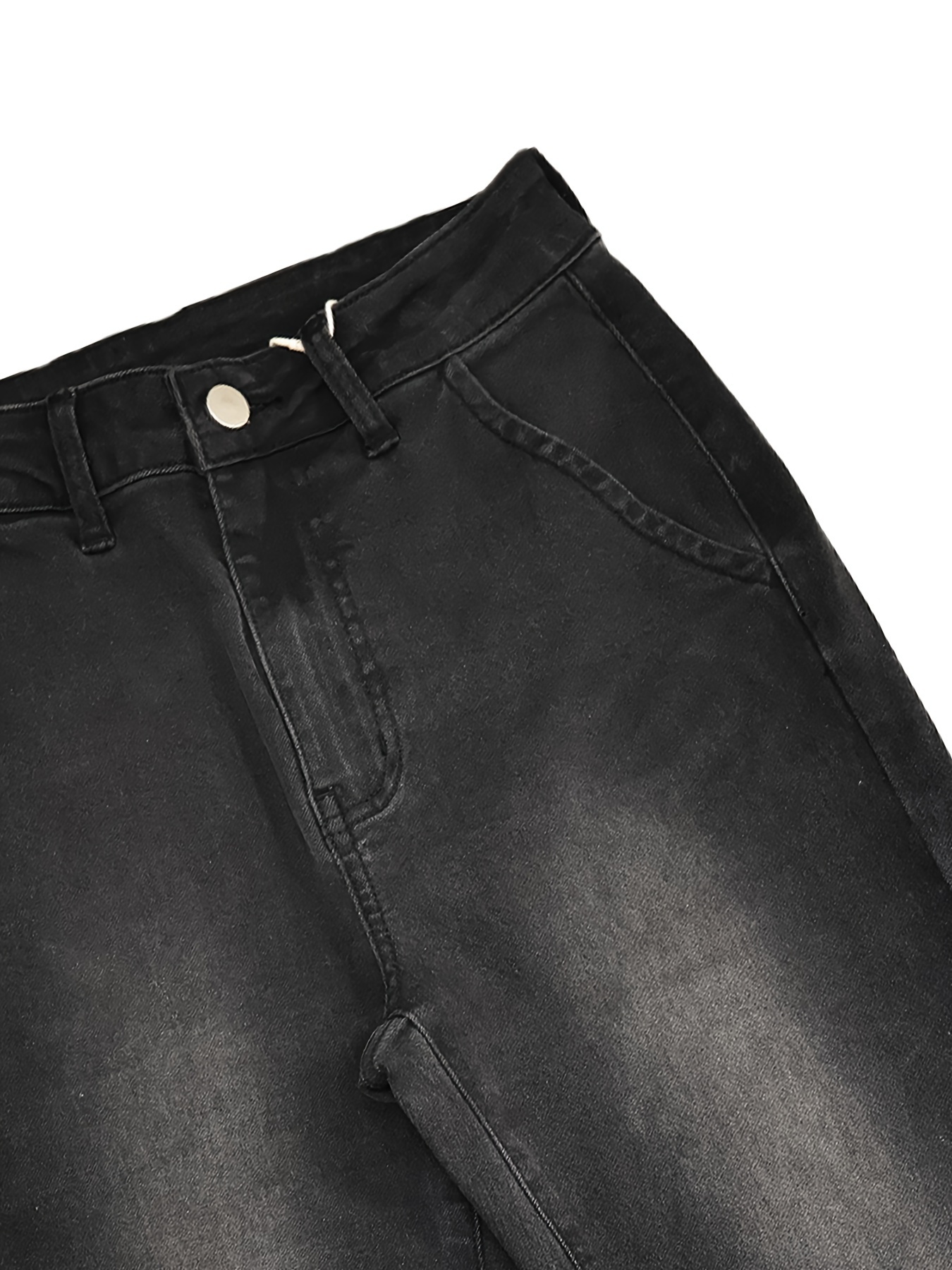 Flare Leg Bootcut Washed Grey Casual Retro Style Zipper Button Closure Denim Pants, Women's Denim Jeans & Clothing