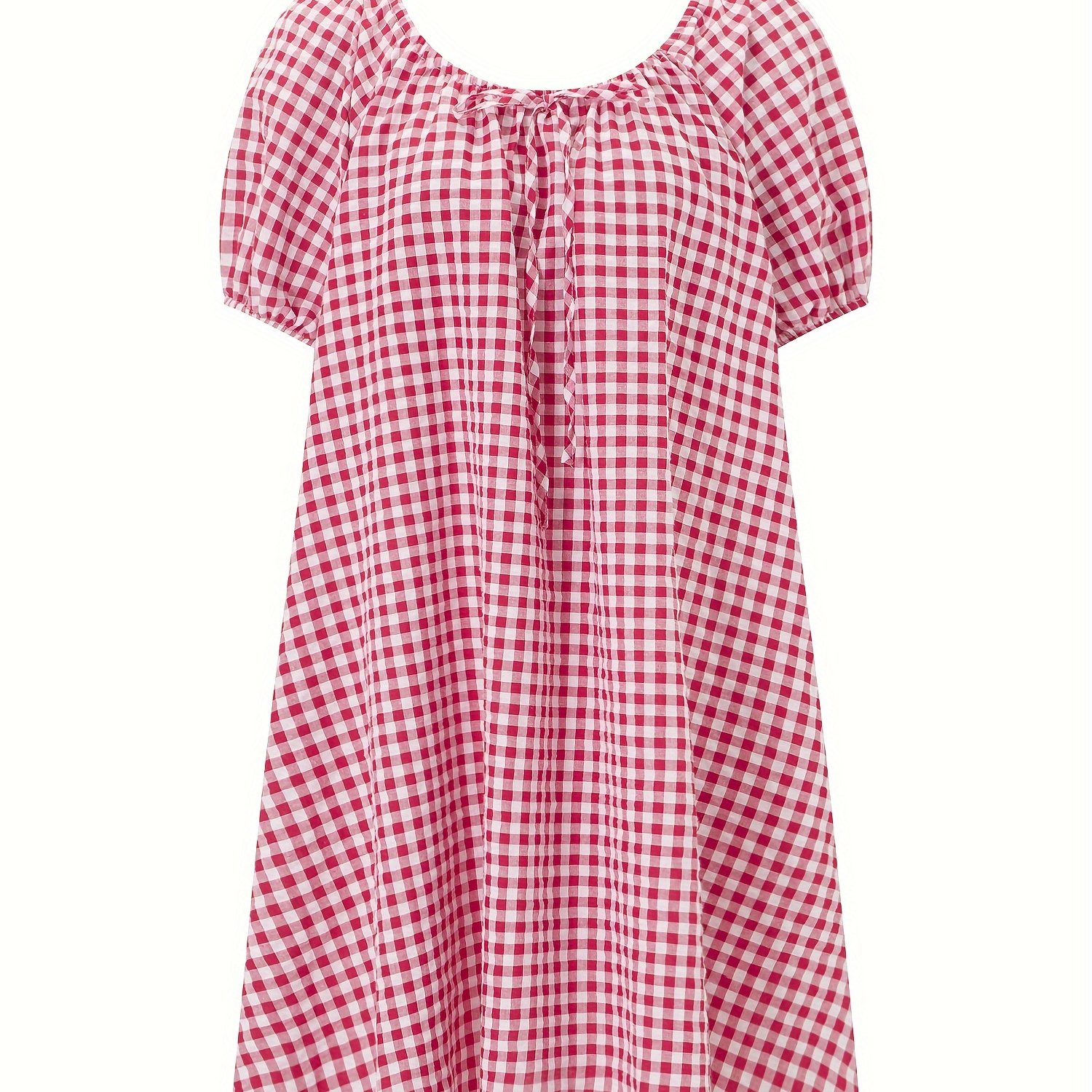 Women Mini Dress Plaid FFloral Print Tie-Up Front Short Sleeve Dress Fashion Summer Casual Loose Dress