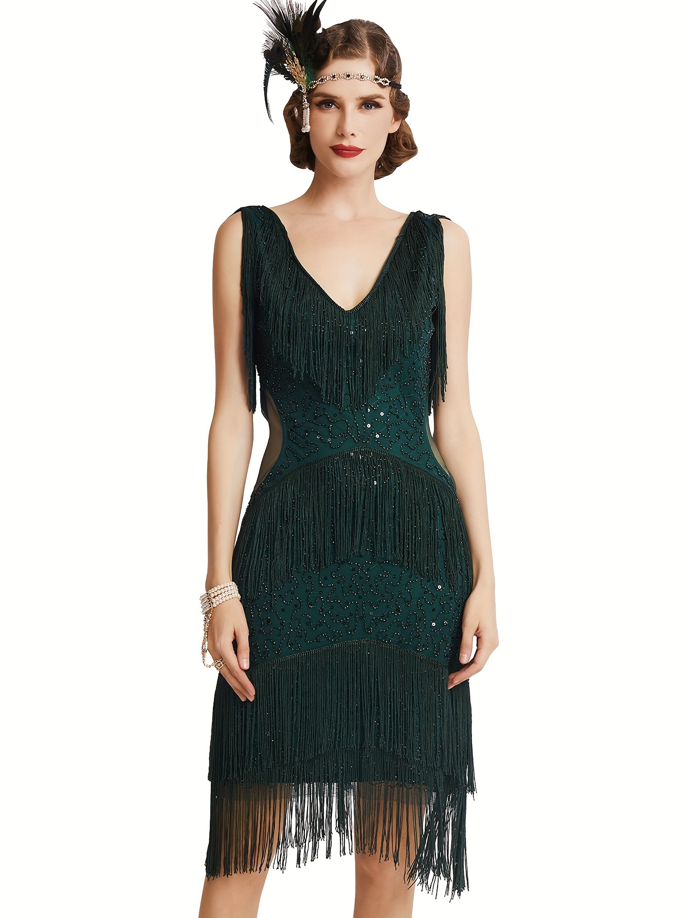 Women's 1920s Flapper Dress V Neck Slip Dress