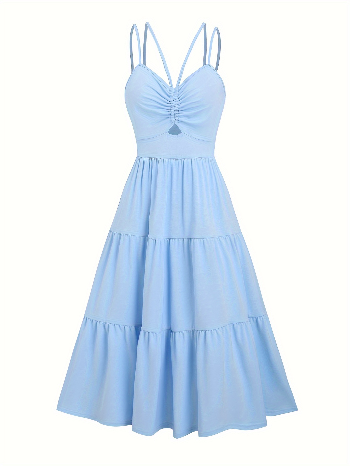 Women's Polyester And Spandex Vacation Dress With Ruffled Trim, Fine Shoulder Straps, Machine Washable, No See-Through, Spring FSummer FAutumn