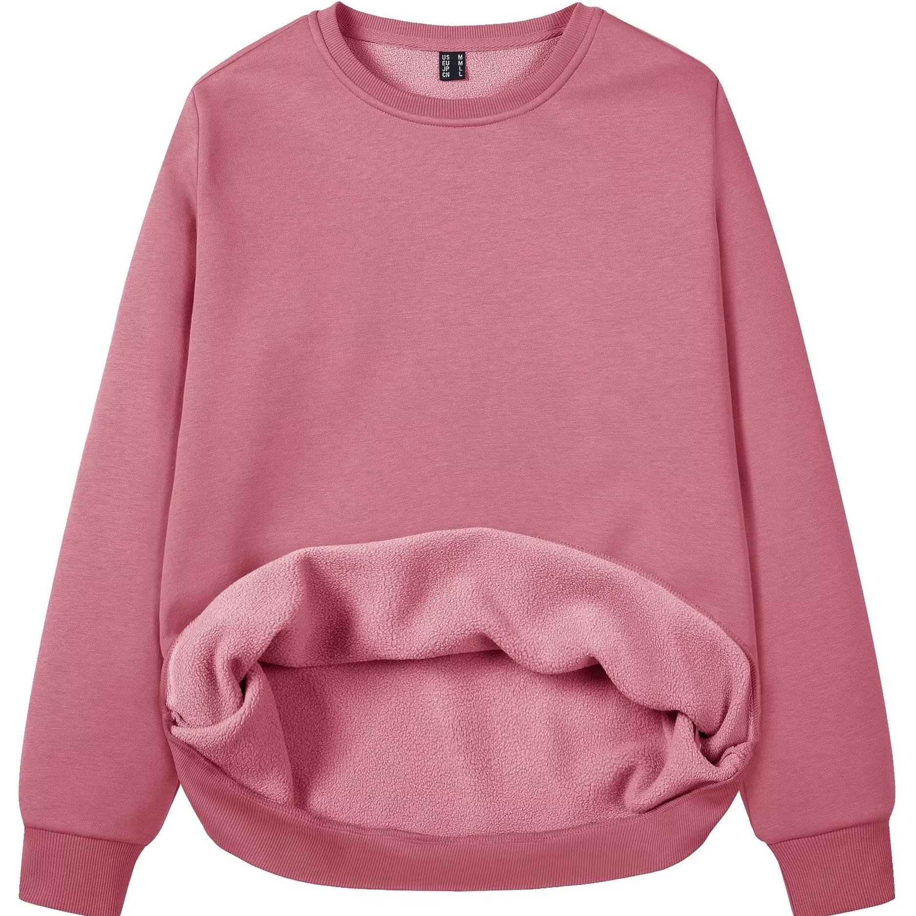 Women's Fleece Lined Sweatshirt Long Sleeve Crewneck Casual Pullovers Classic Basic Solid Workout Sweatshirt Winter Casual Warm Tops Soft Traveling Outwear Ribbed Hem Warm Hiking Long Sleeve Pullovers For Spring & Fall