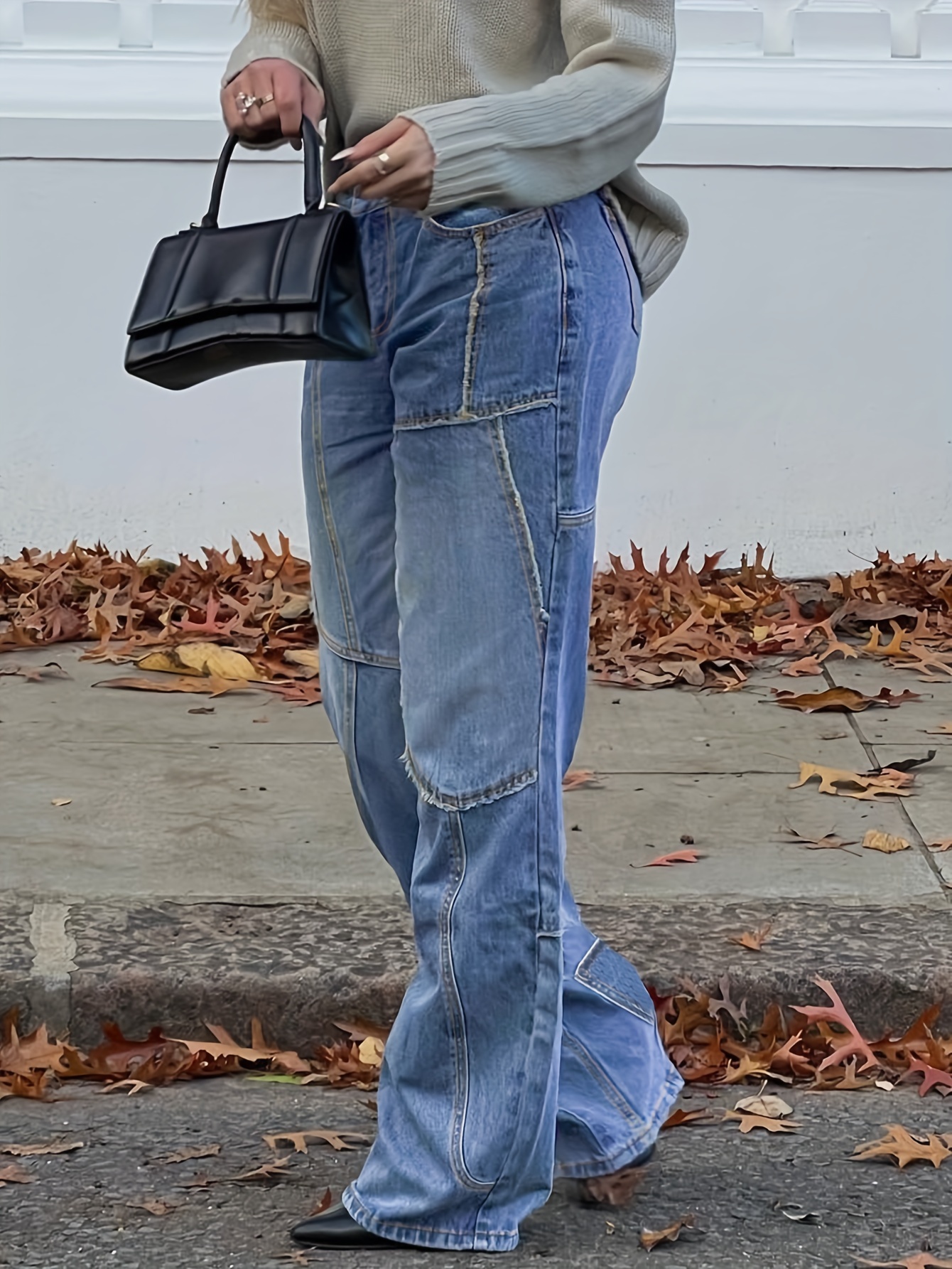 High-Waisted Straight Leg Jeans For Women, Cotton And Polyester Blend, Streetwear Style, Machine Washable, No Stretch, All Season
