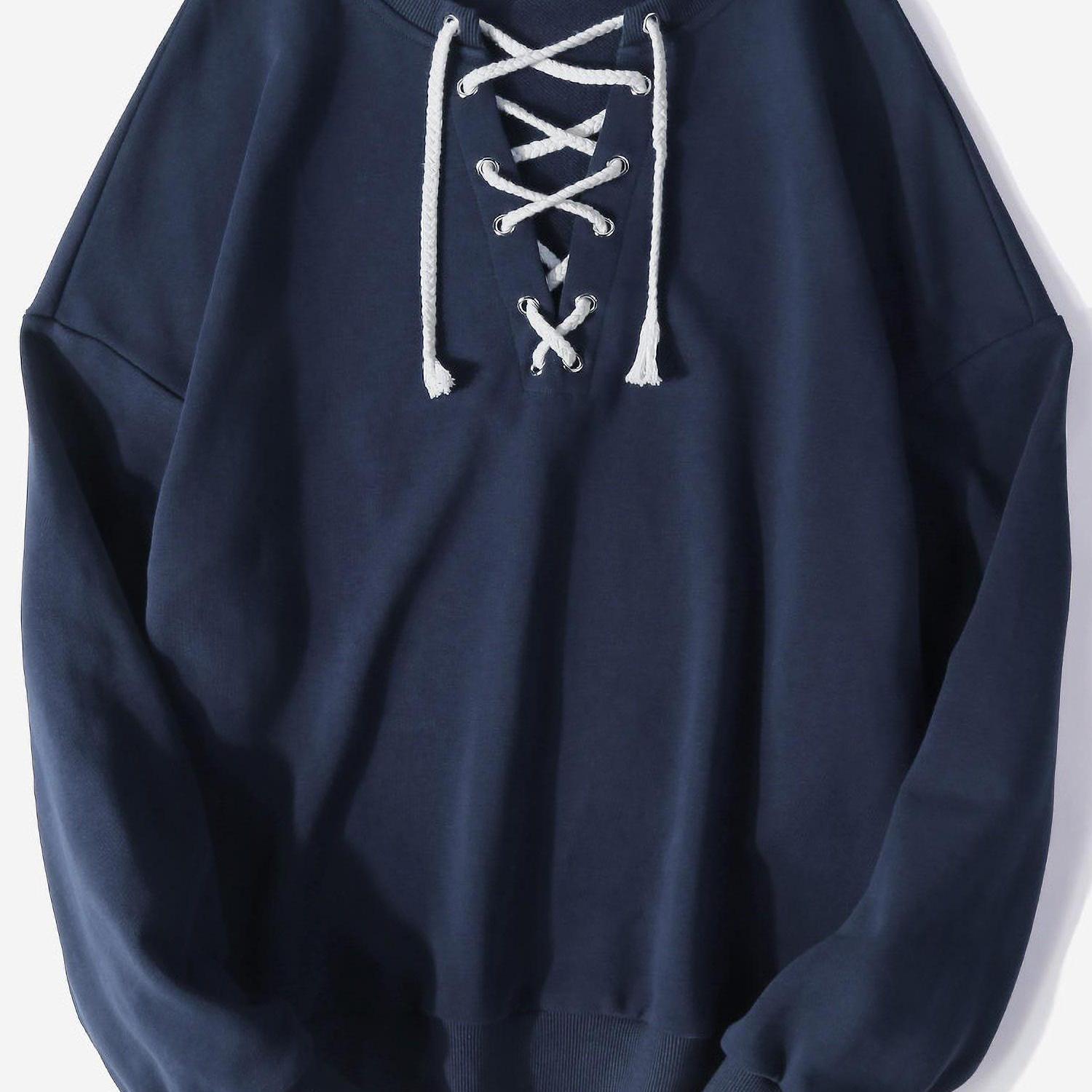 Cozy Loose Version Rope Pull Crew Neck Sweatshirt