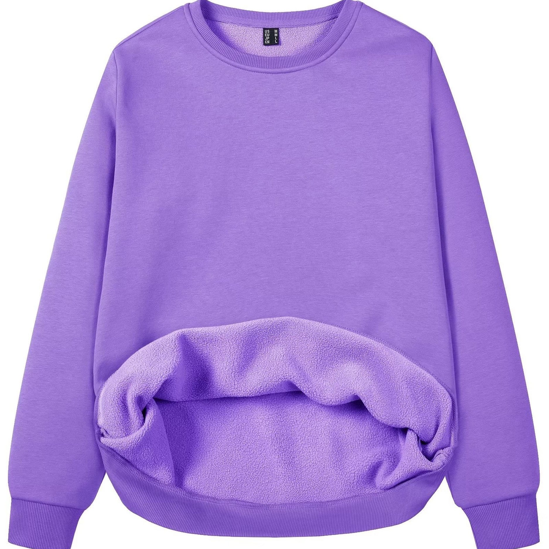 Women's Fleece Lined Sweatshirt Long Sleeve Crewneck Casual Pullovers Classic Basic Solid Workout Sweatshirt Winter Casual Warm Tops Soft Traveling Outwear Ribbed Hem Warm Hiking Long Sleeve Pullovers For Spring & Fall