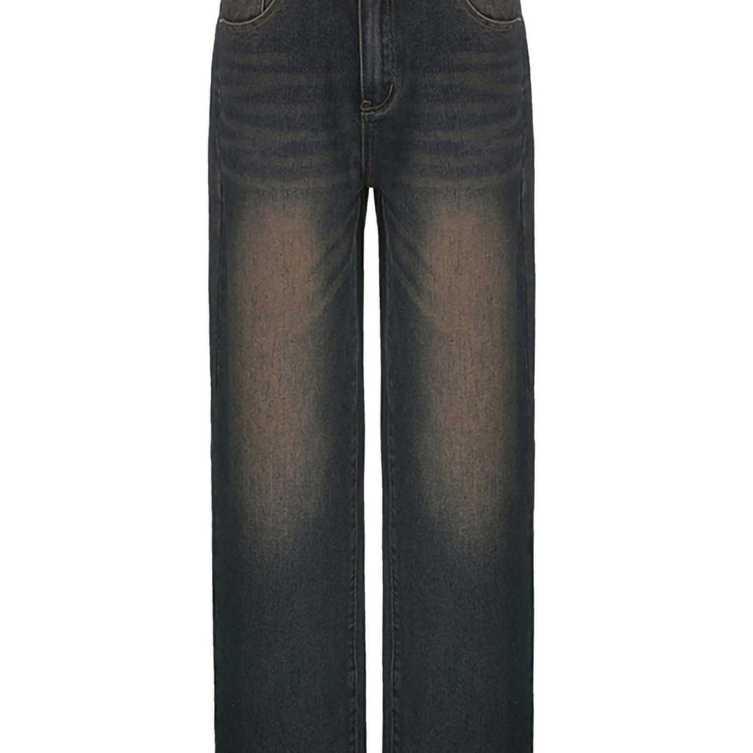 Womens Straight Leg Baggy Jeans, Casual Vintage Mid Waist Relaxed Fit Washed Denim Pants, Black FBlue