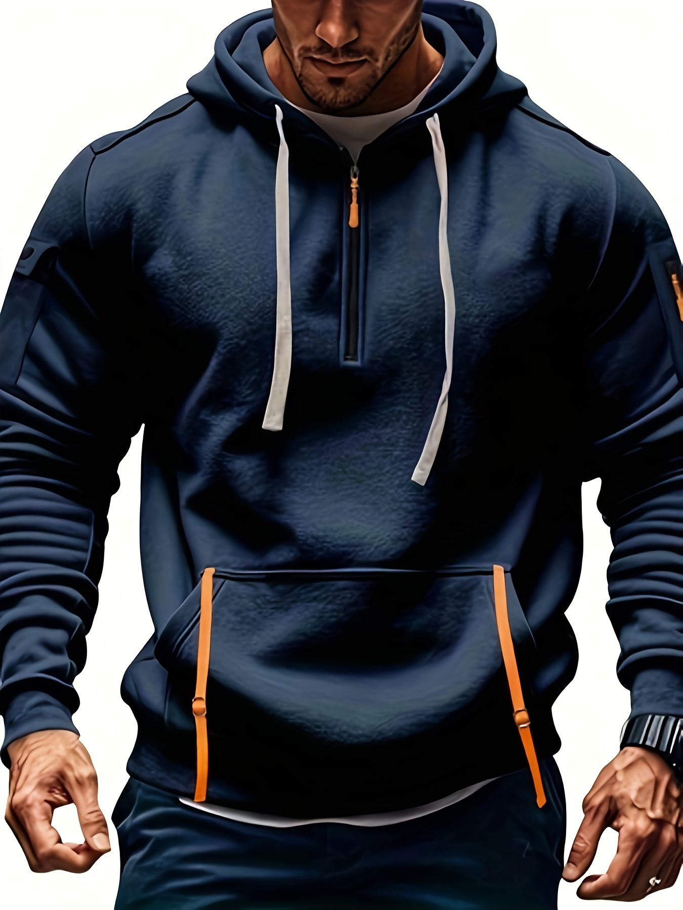 Men's Quarter-Zip Hoodie With Pockets, Men's Spring And Autumn Fashionable Pullover