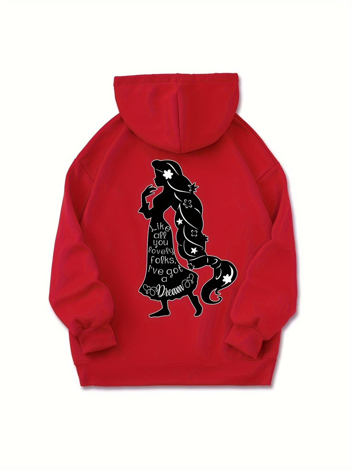 Girl Print Drawstring Kangaroo Pocket Hooded Sweatshirt, Fashion Long Sleeves Casual Sports Hoodie, Women's Activewear