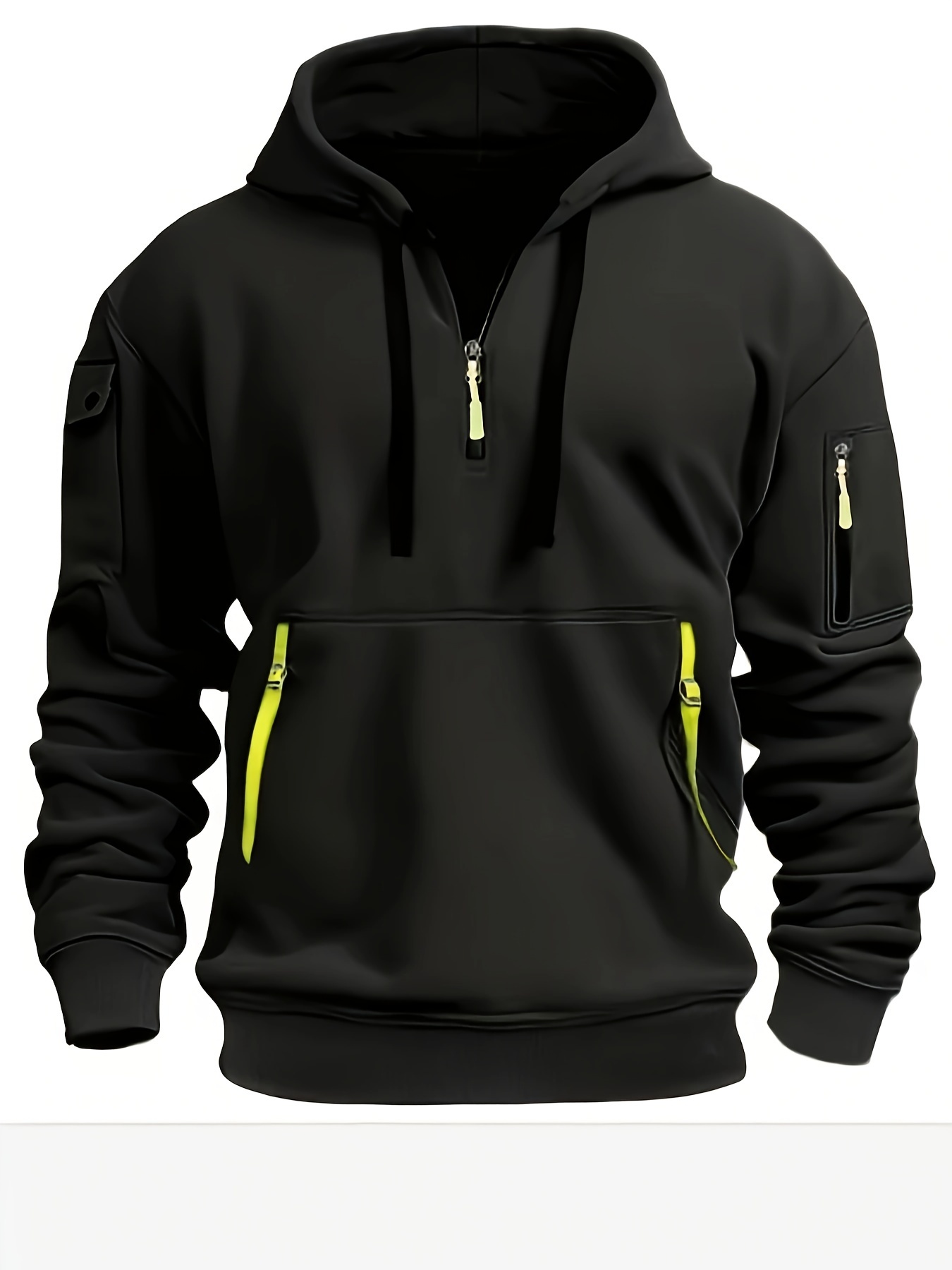 Men's Quarter-Zip Hoodie With Pockets, Men's Spring And Autumn Fashionable Pullover