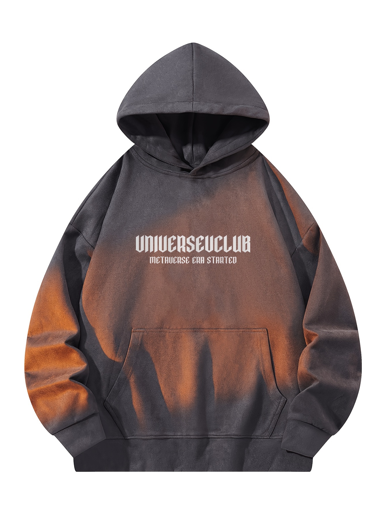 Men's Autumn And Winter Wings Pattern Letter Print Suede Hooded Long Sleeve Sweatshirt With A Kangaroo Pocket, Chic And Trendy Hoodie For Street Wear