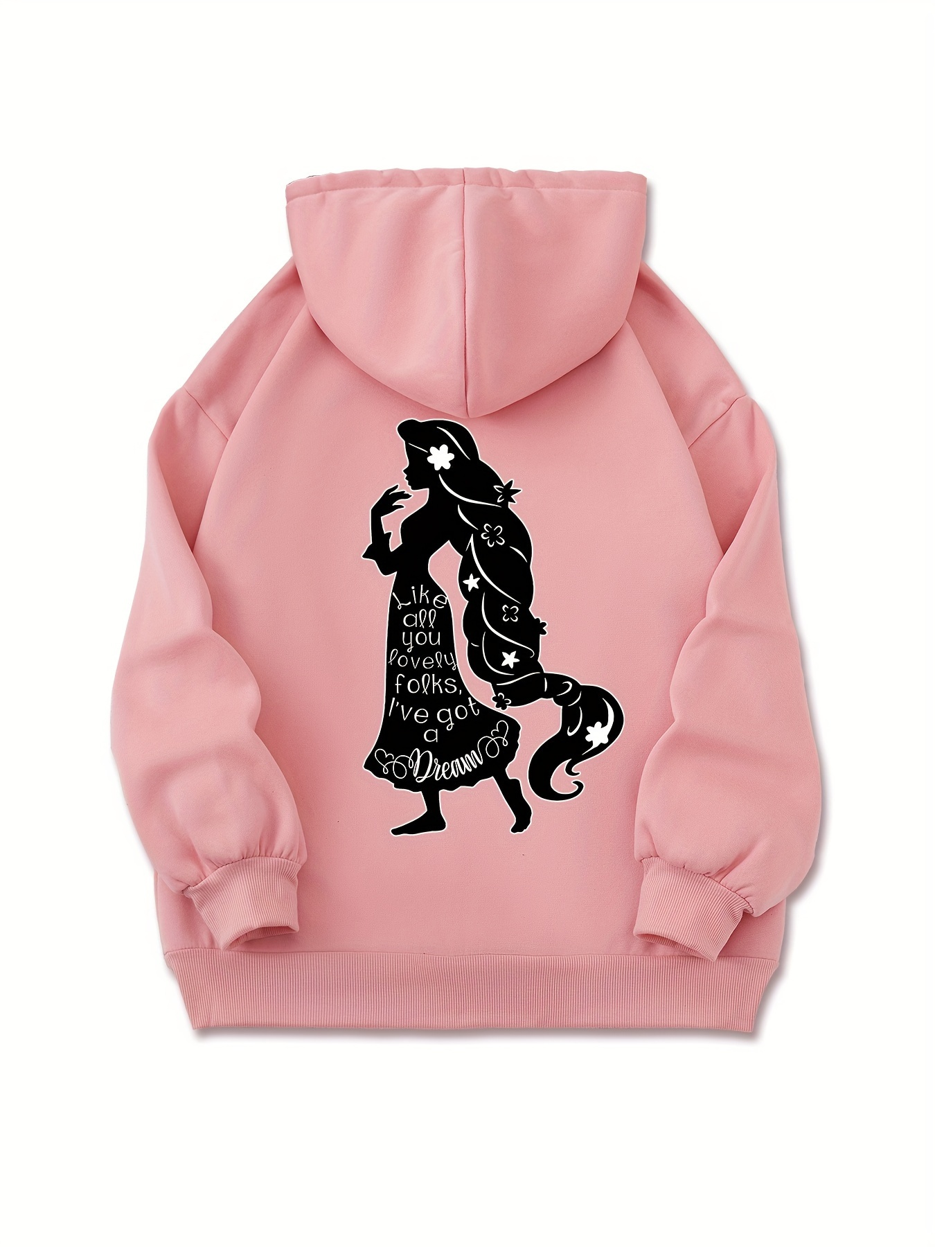 Girl Print Drawstring Kangaroo Pocket Hooded Sweatshirt, Fashion Long Sleeves Casual Sports Hoodie, Women's Activewear