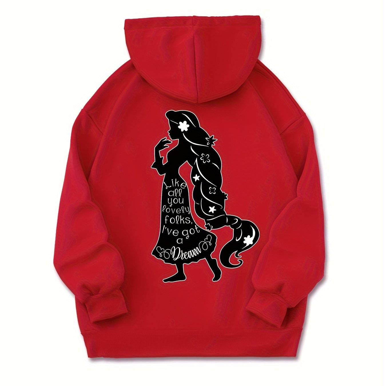 Girl Print Drawstring Kangaroo Pocket Hooded Sweatshirt, Fashion Long Sleeves Casual Sports Hoodie, Women's Activewear