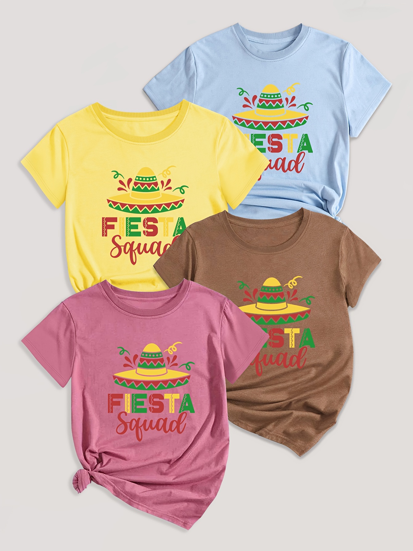 Letter Print T-shirt 4 Pack, Short Sleeve Crew Neck Casual Top For Summer & Spring, Women's Clothing