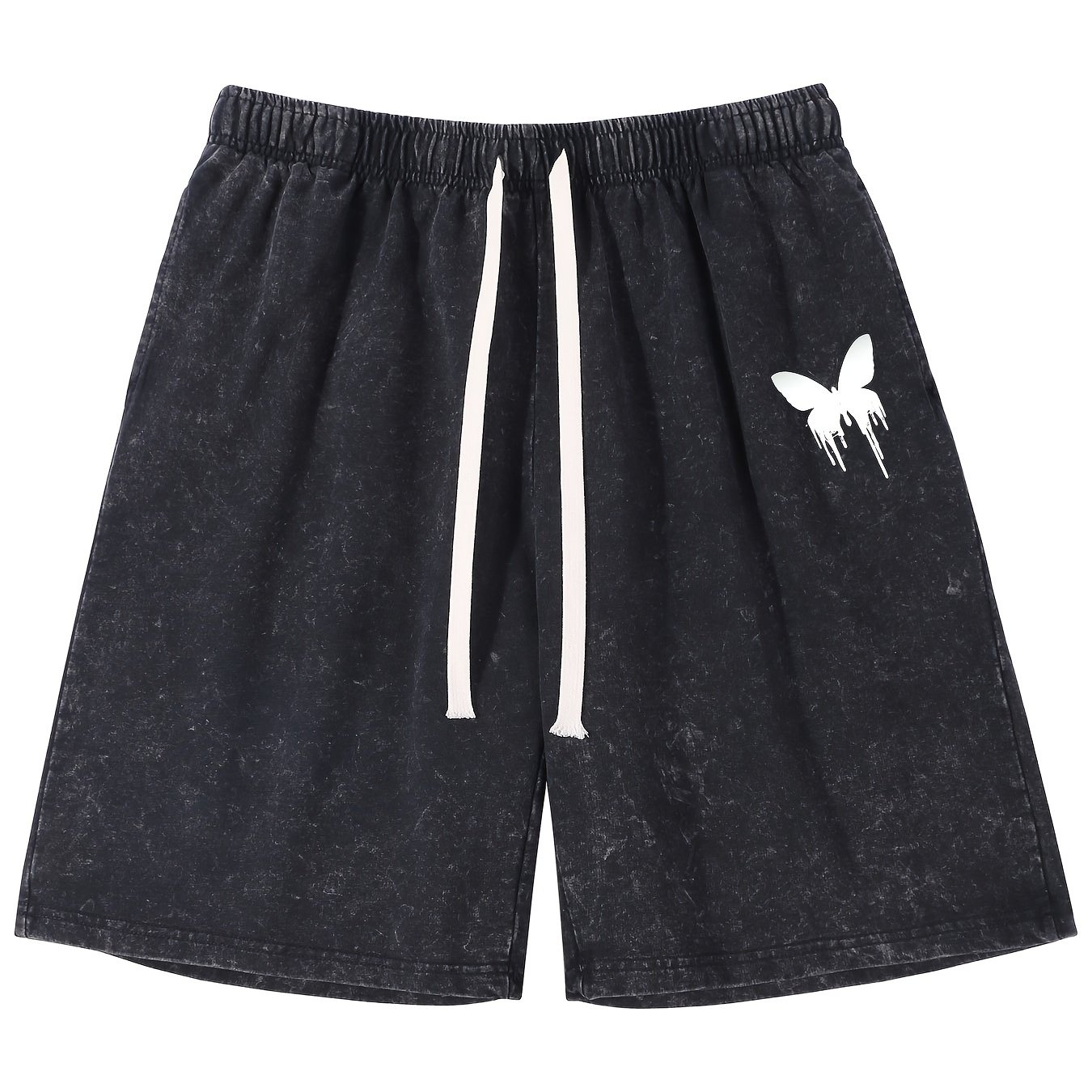 Butterfly Men`s Casual 2024 Summer Lounge Plus Size Long Shorts Elastic Waist Drawstring Capris With Pocketrawstring Shorts Mens Sweatpants