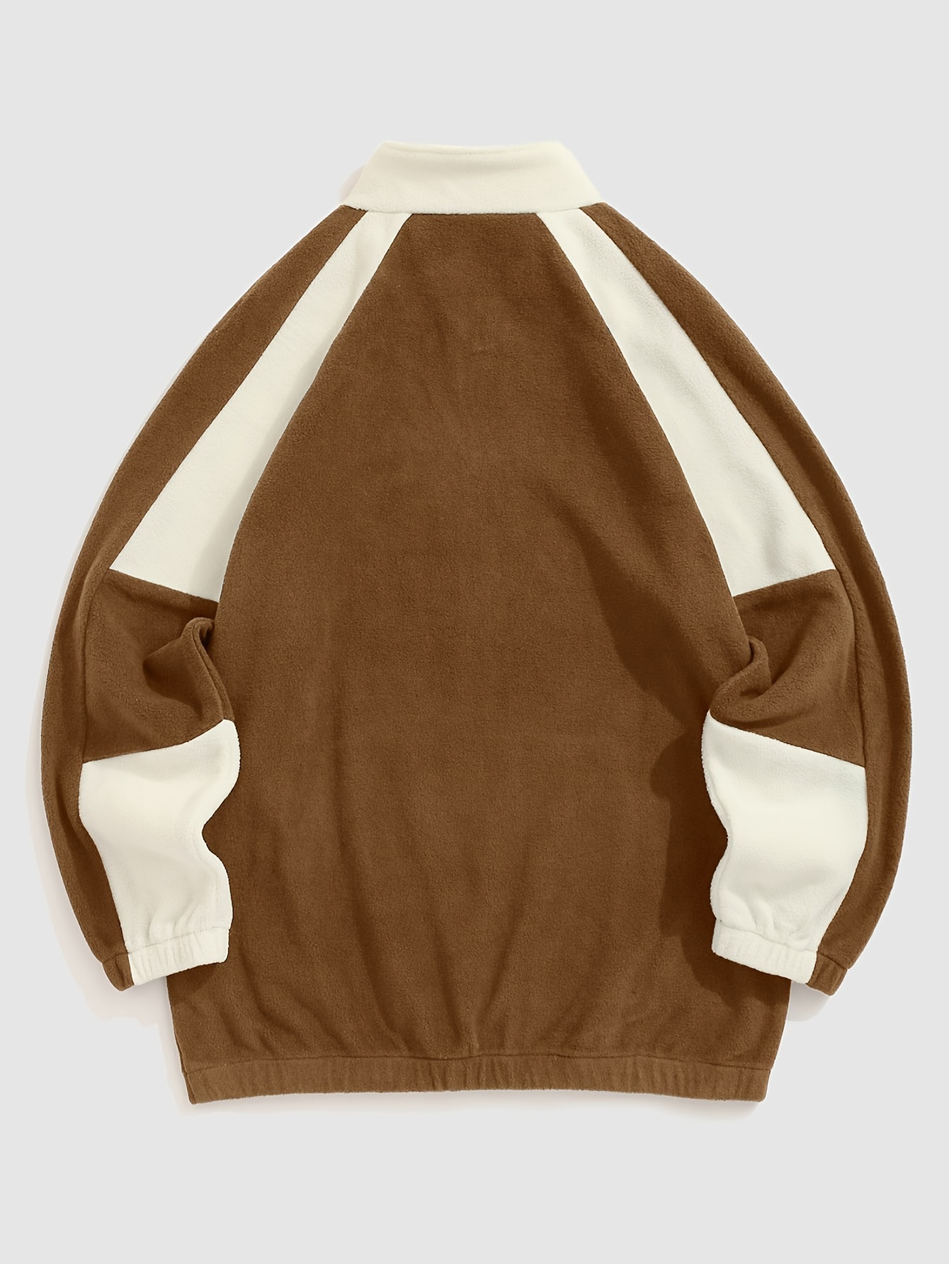 Men's Colour Block Embroidered Quarter Zip Kangaroo Pocket Polar Shaker Stand Collar Pullover Sweatshirt