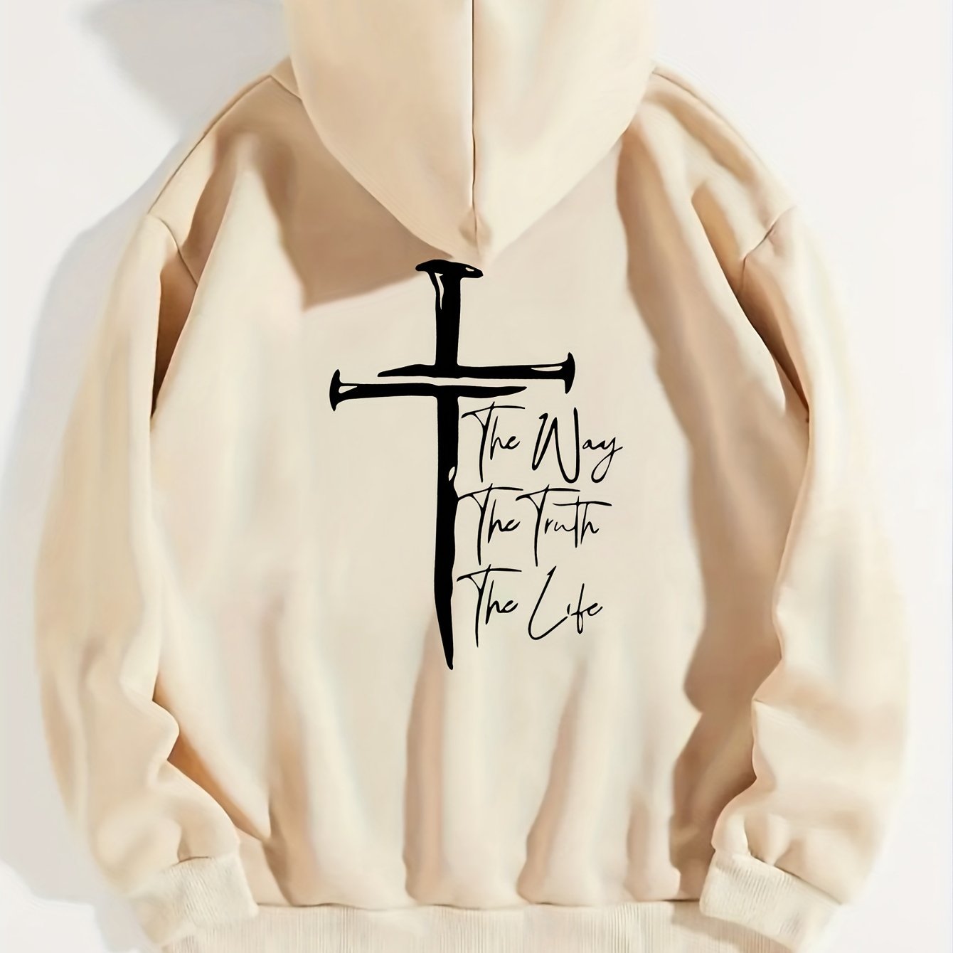 Art Letter Print Hoodie, Casual Kangaroo Pocket Long Sleeve Drop Shoulder Drawstring Hoodie For Fall & Winter, Women's Clothing