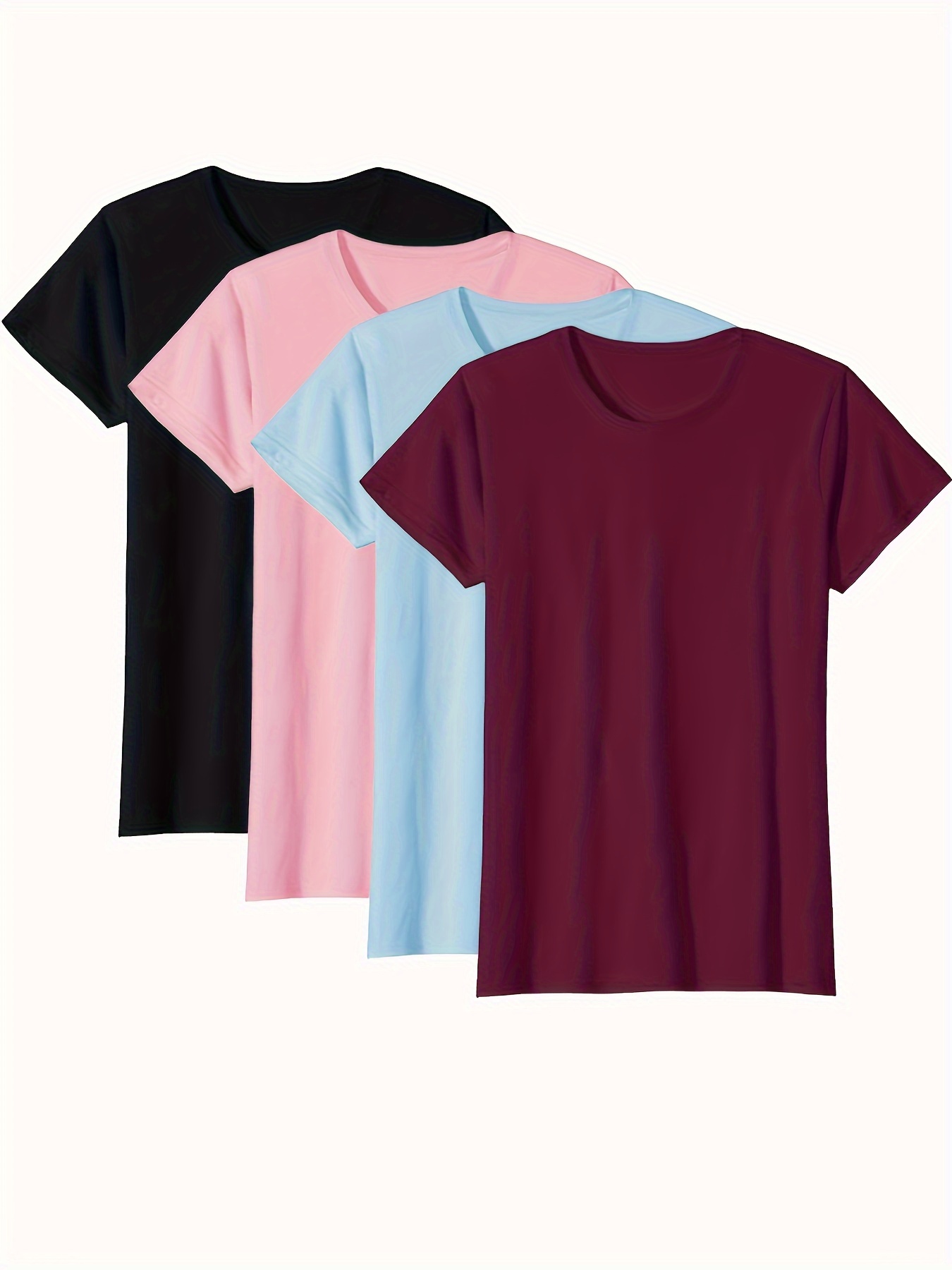 4-Pack Cotton Casual Fashion Solid Color Tops, Women's Comfortable Short Sleeve Sweatshirt Set