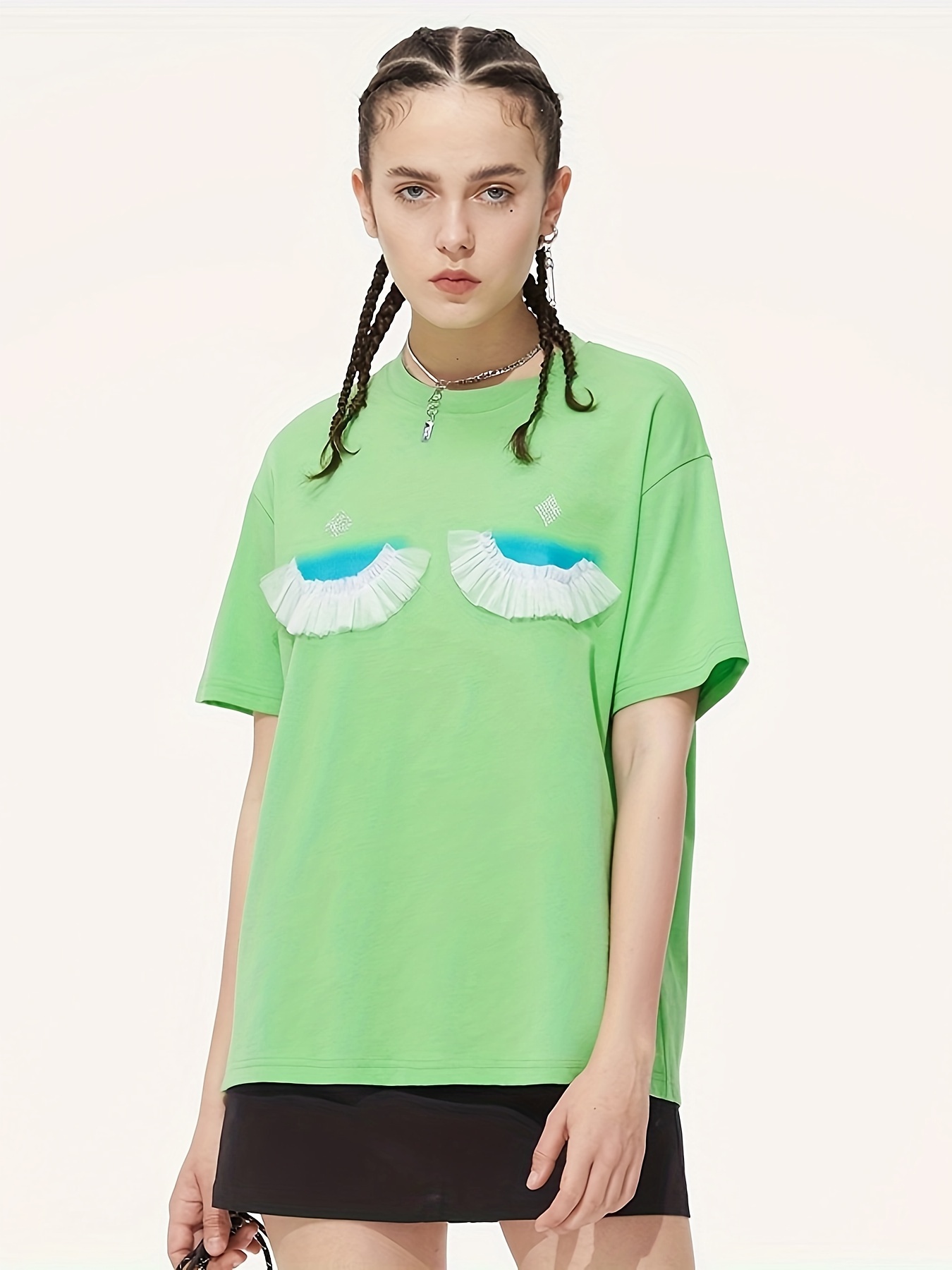 Graphic Print Crew Neck T-shirt, Stylish Short Sleeve Casual Top For Summer & Spring, Women's Clothing