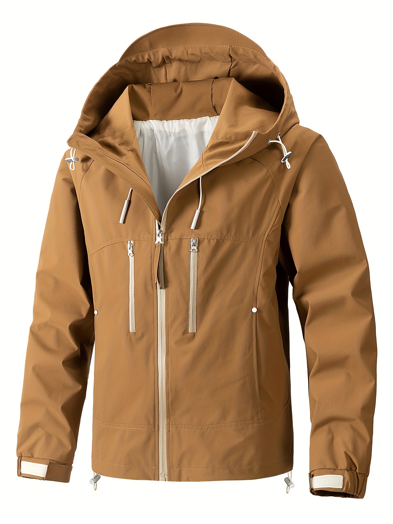 Men's Casual Zip-Up Hooded Jacket, Breathable Lightweight Multi-Pocket Jacket For Spring\u002FFall Outdoor Activity