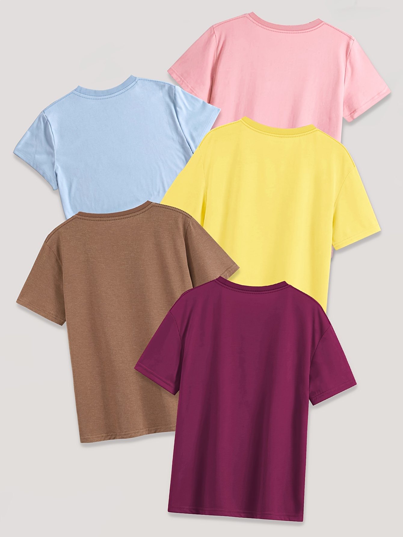 5-Pack Crew Neck T-Shirts with Cartoon Fruit & Vegetable Print - Casual Polyester Knit Fabric Tops - Regular Length, Stretchy Elastane Blend - All Season Graphic Tees