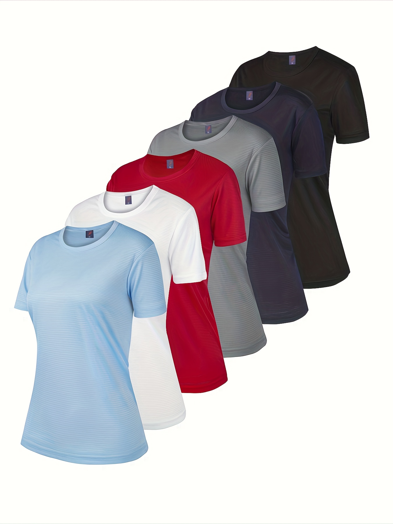 6 Pack Quick Dry Athletic T-shirt, Casual Crew Neck Short Sleeve Basic T-shirt, Women's Clothing