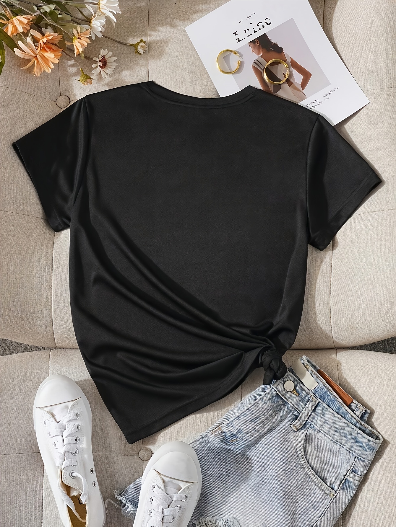 2 Packs Letter Print T-shirt, Casual Crew Neck Short Sleeve Top For Spring & Summer, Women's Clothing